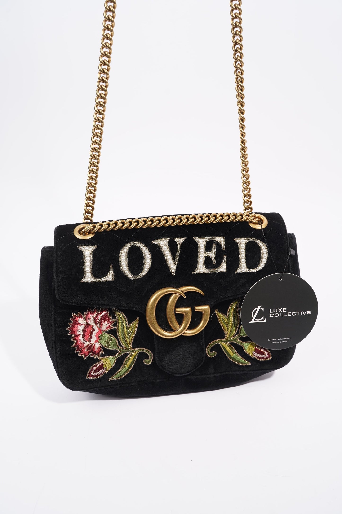 Gucci Womens Marmont Loved Flap Black Multi Medium