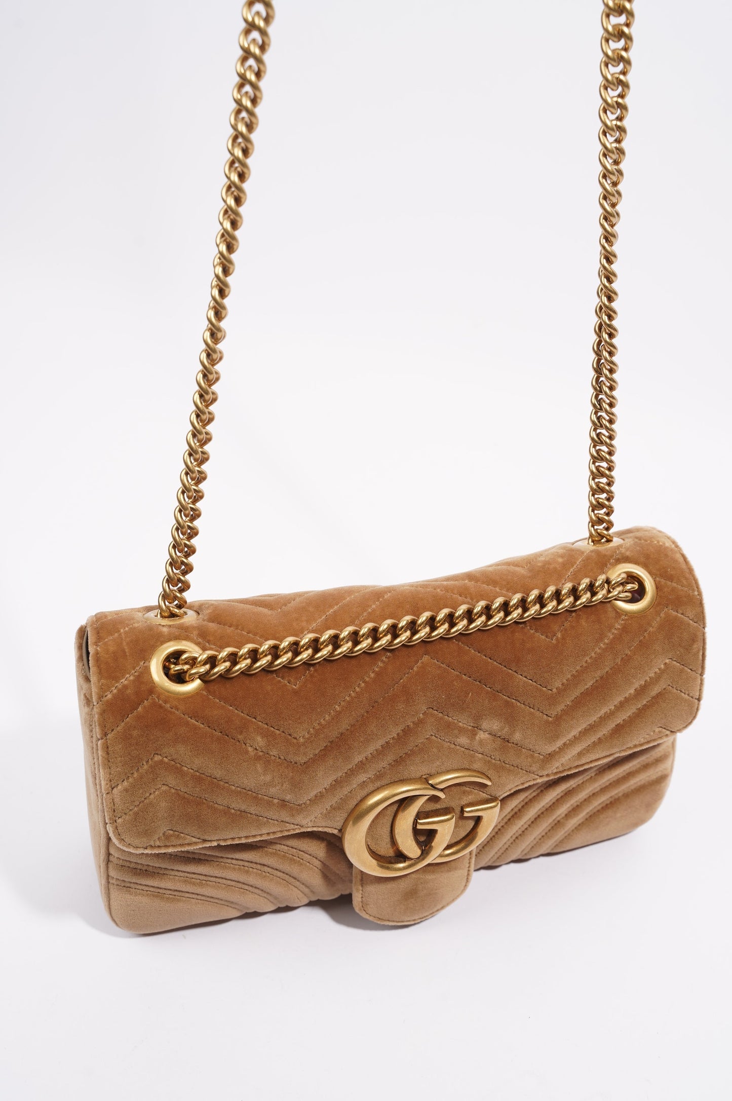 Gucci Womens Marmont Flap Brown Velvet Medium