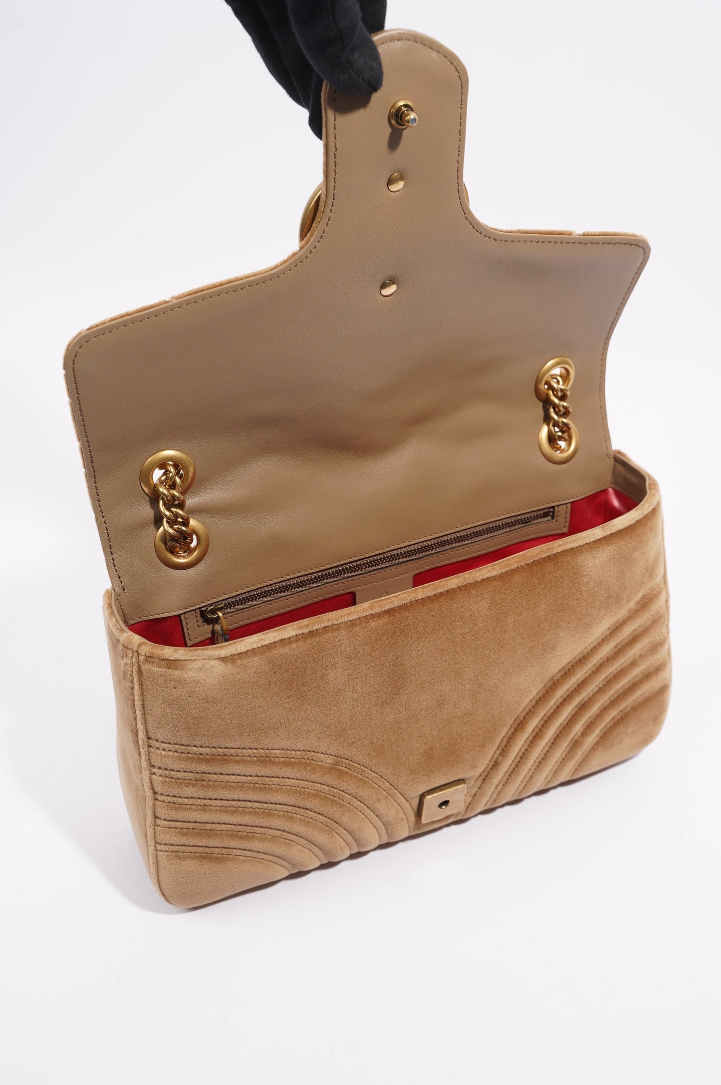 Gucci Womens Marmont Flap Brown Velvet Medium