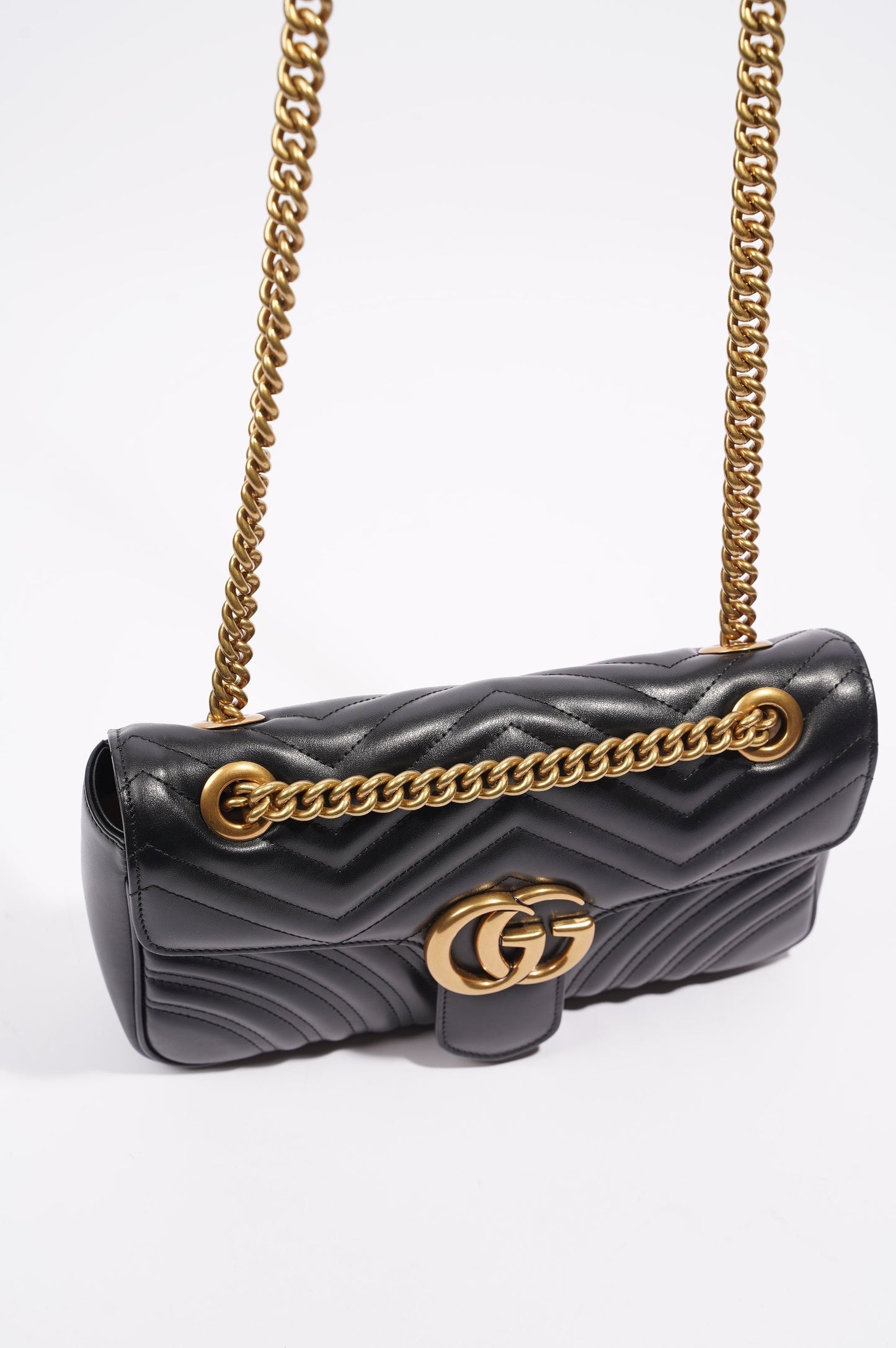 Gucci Womens Marmont Flap Black / Gold Small