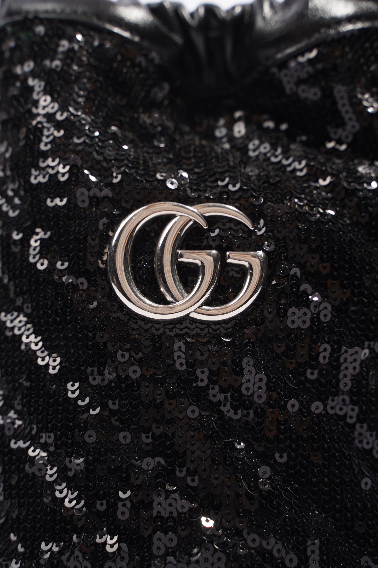 Gucci Womens GG Marmont Bucket Bag Black Leather / Sequin Mini