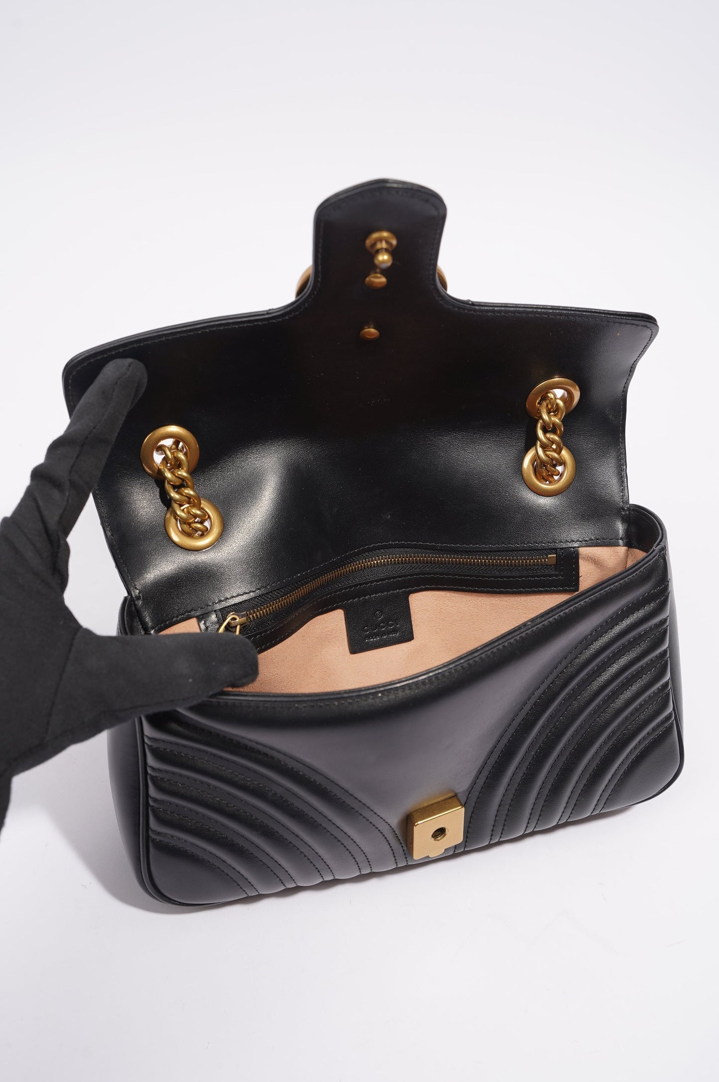 Gucci Womens Marmont Flap Black / Gold Small