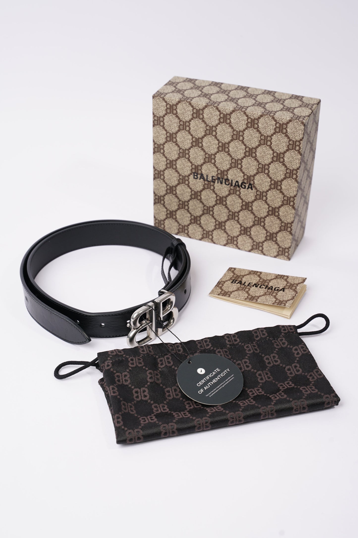 Gucci x Balenciaga  Hacker Project Womens BB Belt Black / Silver 90