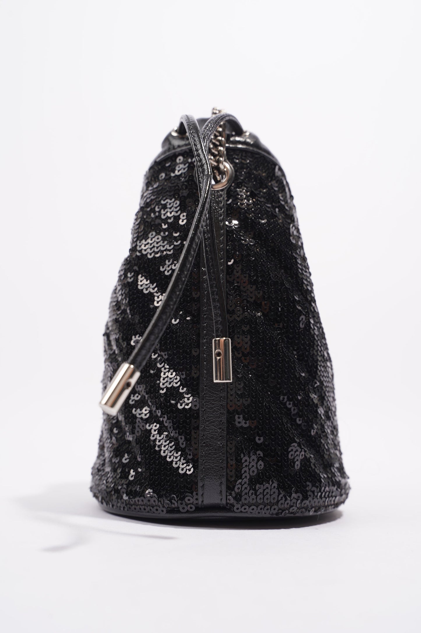 Gucci Womens GG Marmont Bucket Bag Black Leather / Sequin Mini