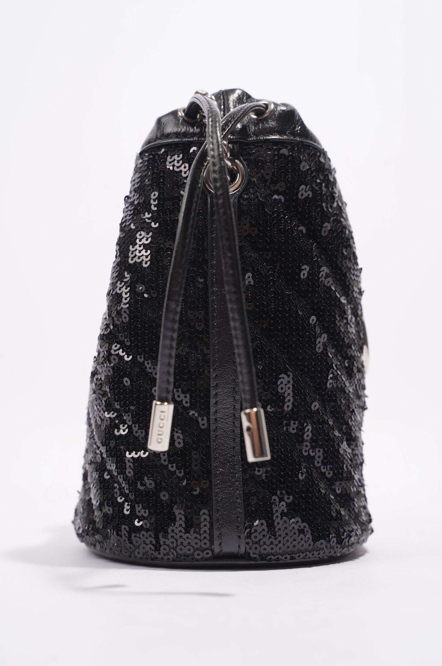 Gucci Womens GG Marmont Bucket Bag Black Leather / Sequin Mini