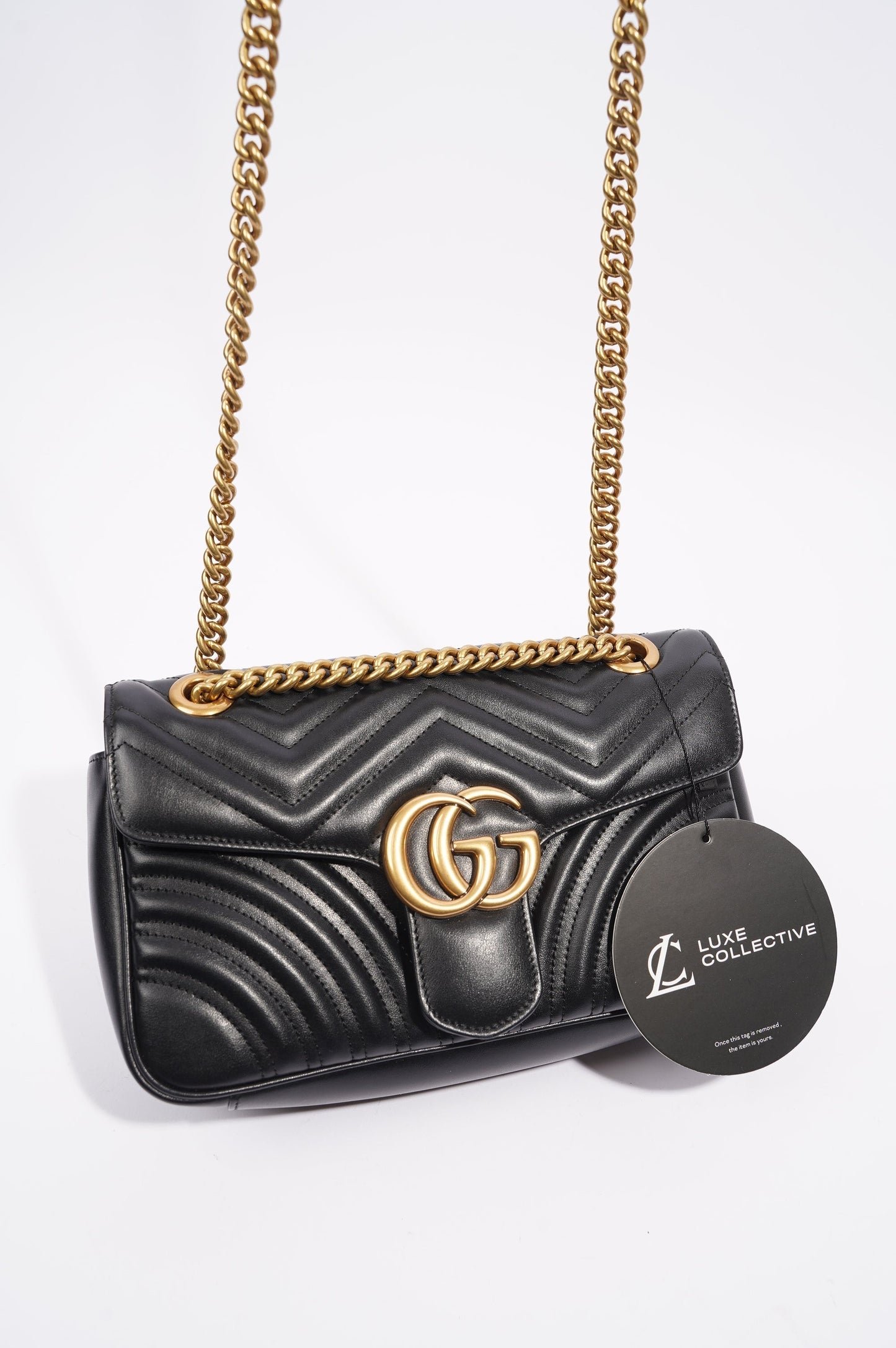 Gucci Womens Marmont Flap Black / Gold Small