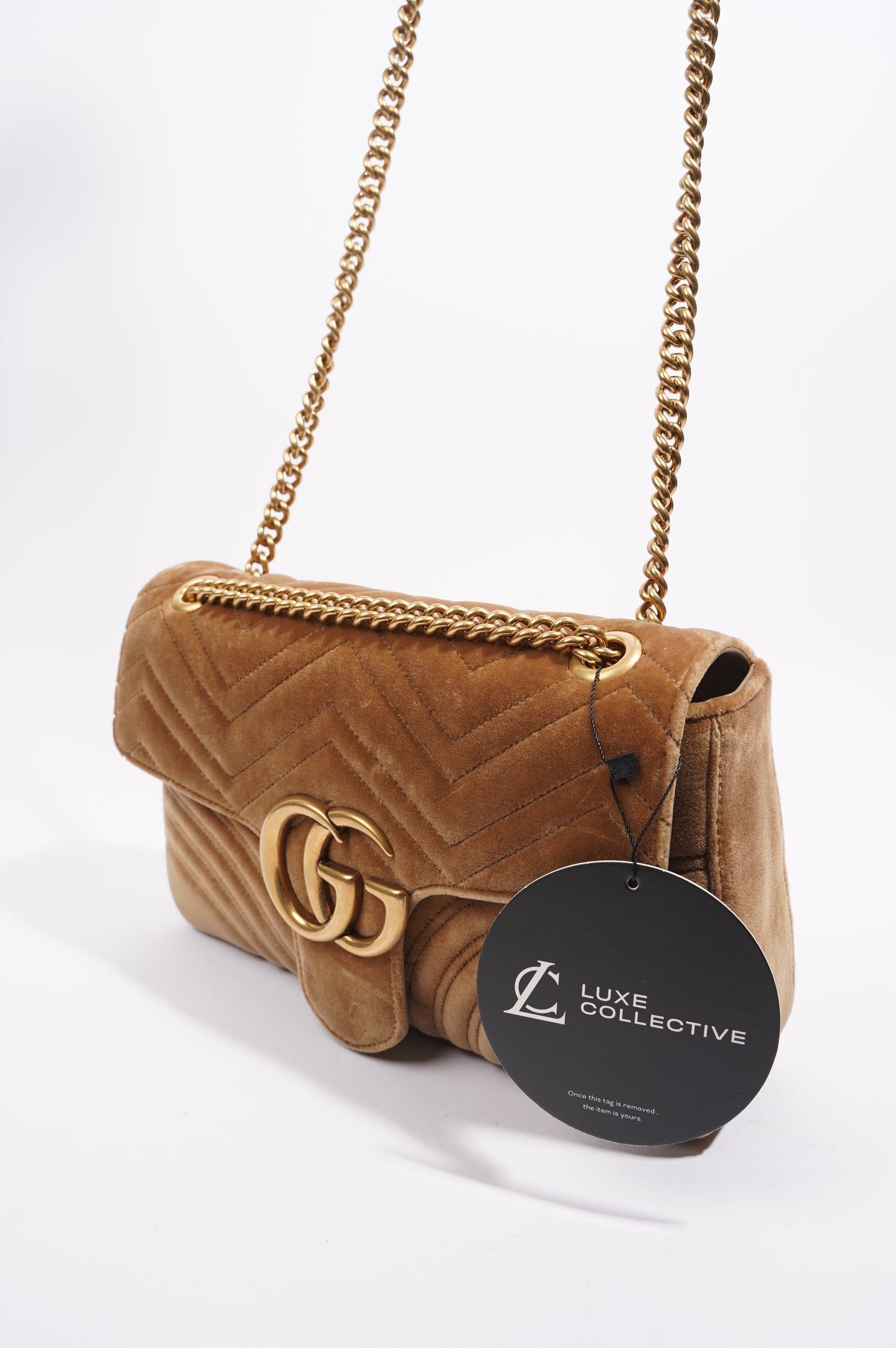 Gucci Womens Marmont Flap Brown Velvet Medium