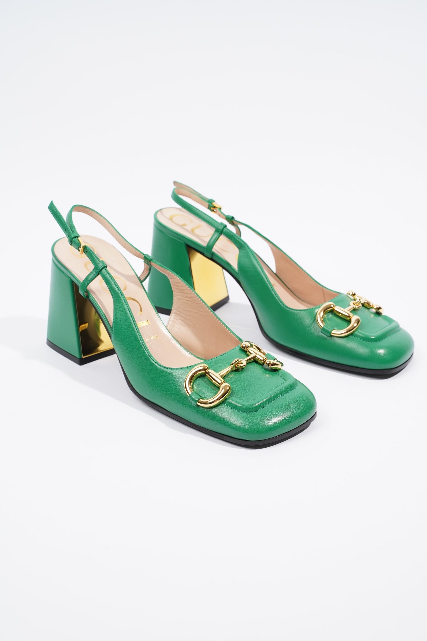 Gucci Mid Heel Slingback Heel Green Leather EU 38 / UK 5
