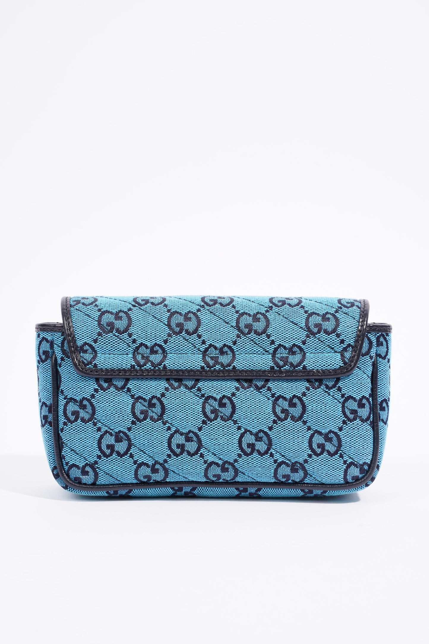 Gucci Womens GG Marmont Quilted Flap Bag Blue Canvas Super Mini