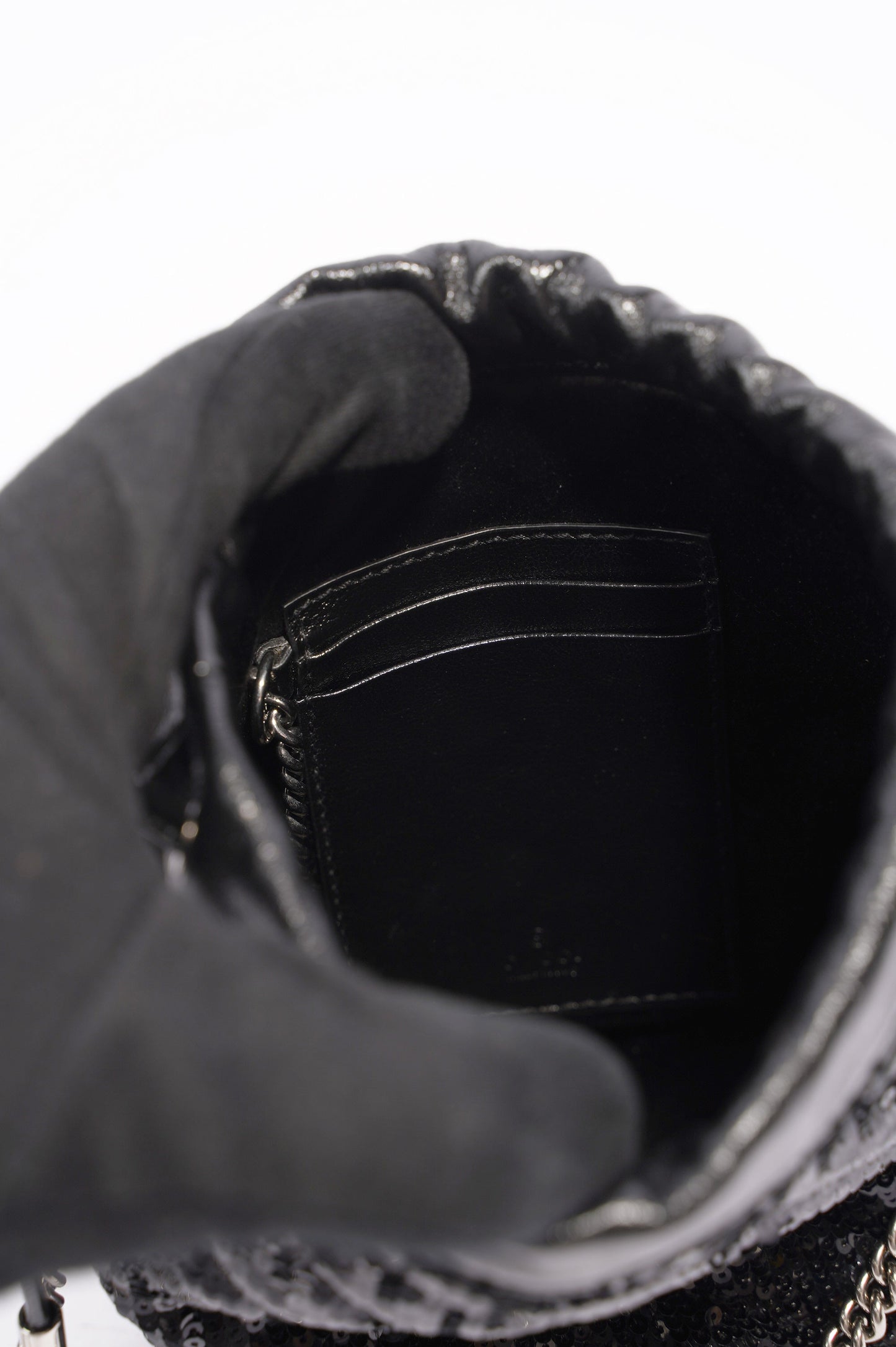 Gucci Womens GG Marmont Bucket Bag Black Leather / Sequin Mini