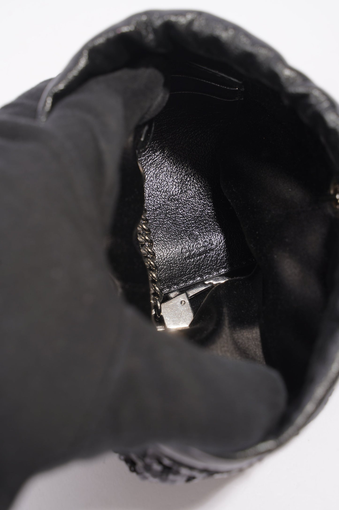 Gucci Womens GG Marmont Bucket Bag Black Leather / Sequin Mini