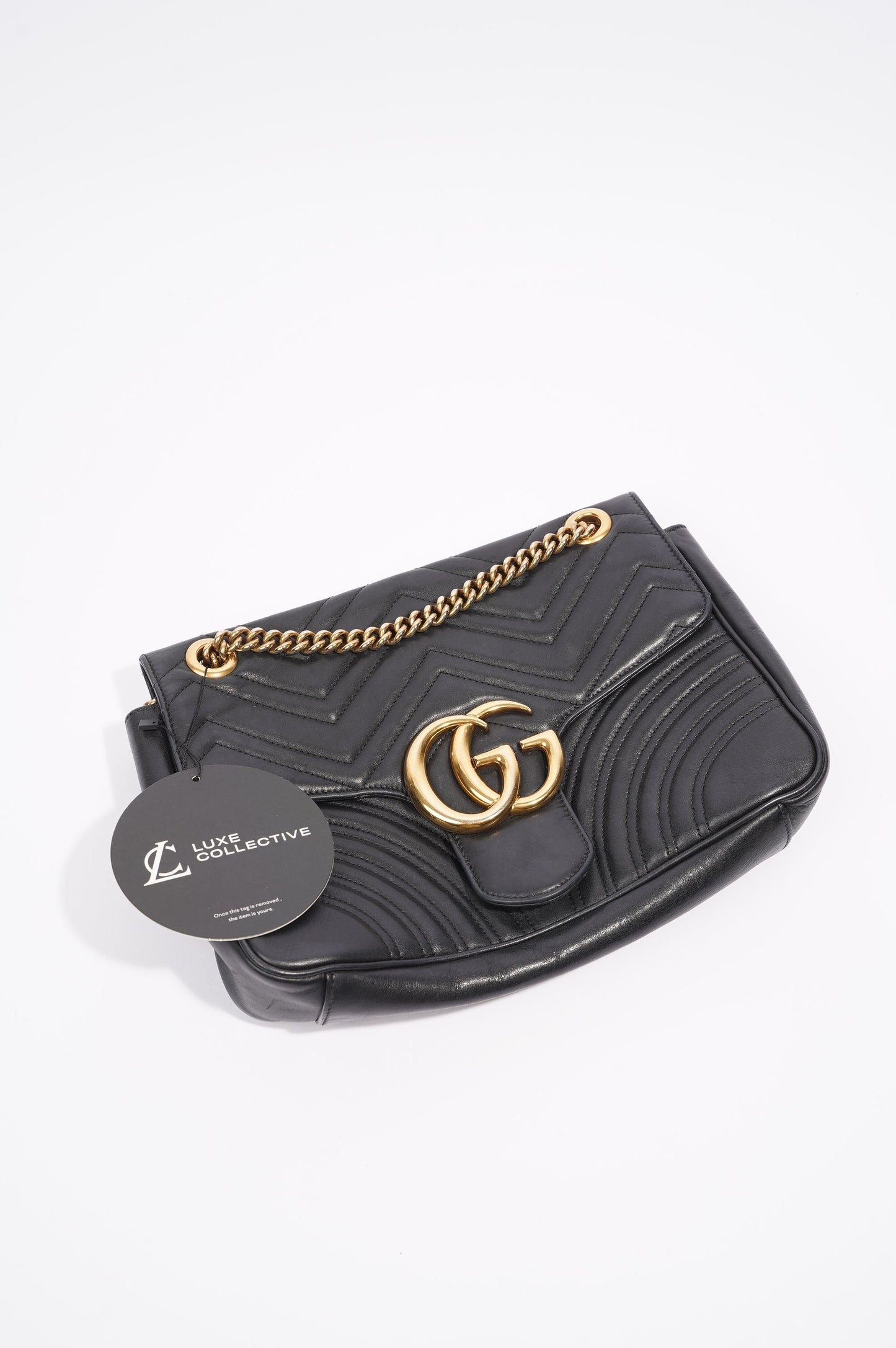 Gucci Womens Marmont Flap Bag Black Leather Medium