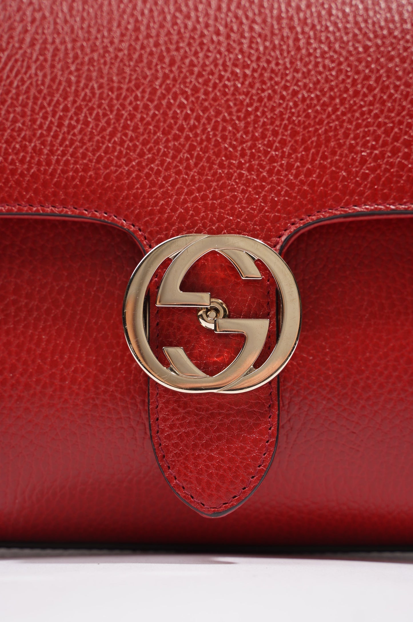 Gucci Womens Interlocking Dollar Bag Red Leather Small