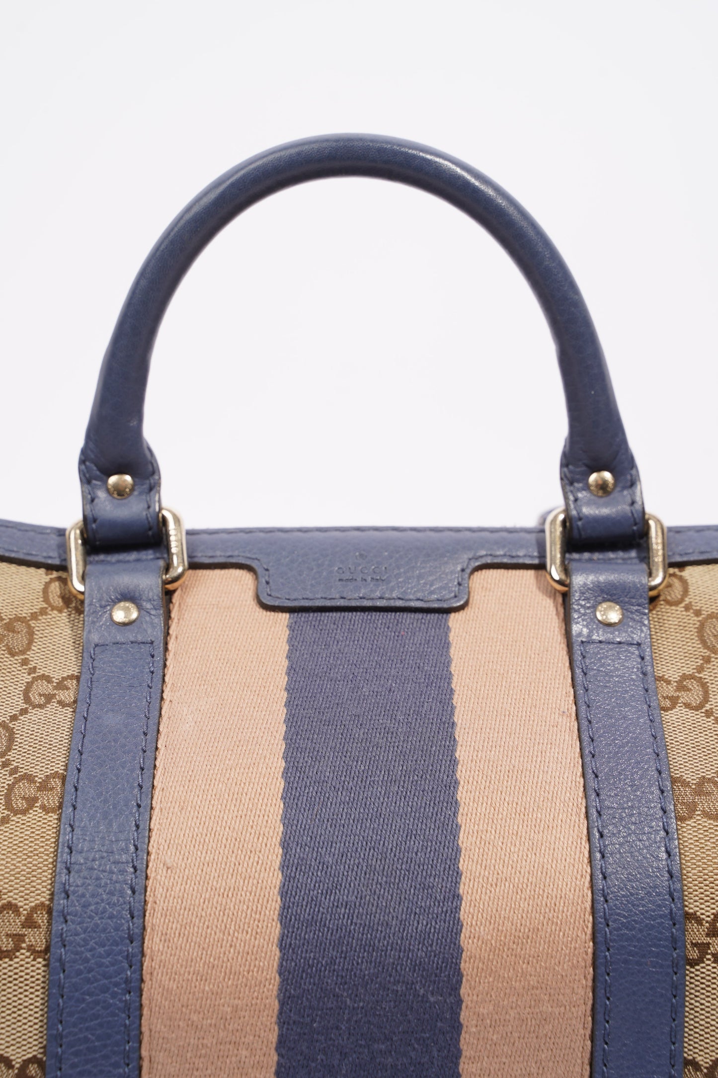 Gucci Womens Vintage Web Boston Bag Beige Blue Nude Medium