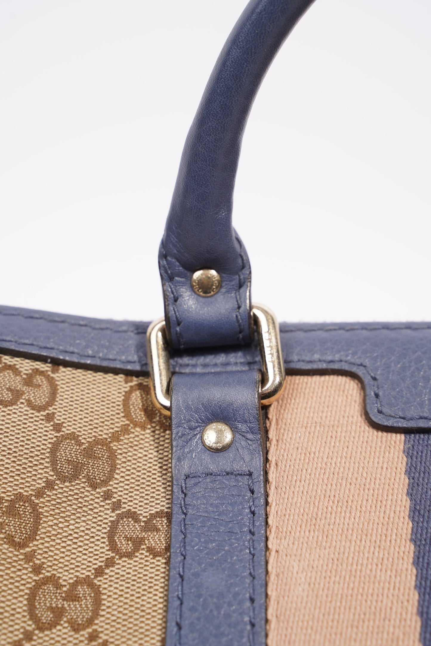 Gucci Womens Vintage Web Boston Bag Beige Blue Nude Medium