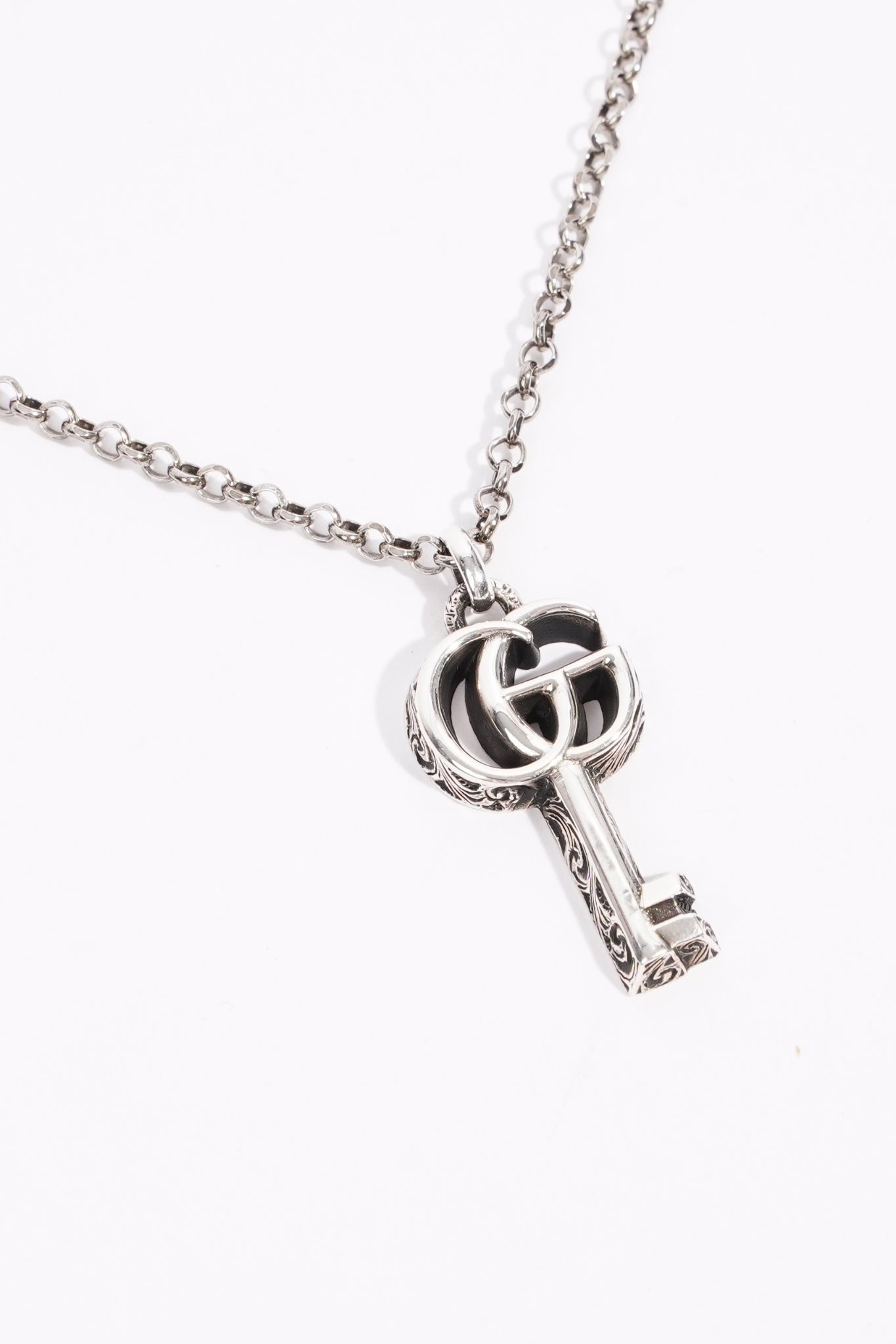 Gucci Womens Marmont GG Key Necklace Sterling Silver
