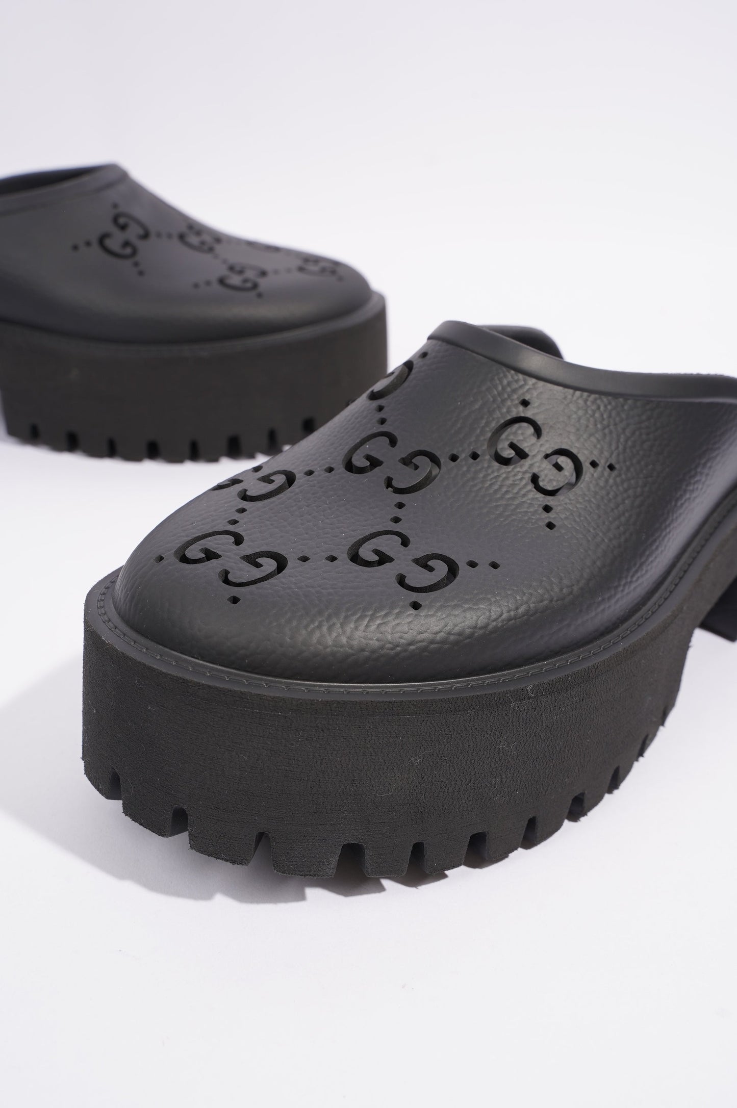 Gucci Womens Platform Perforated G Sandal Black EU 40 / UK 7