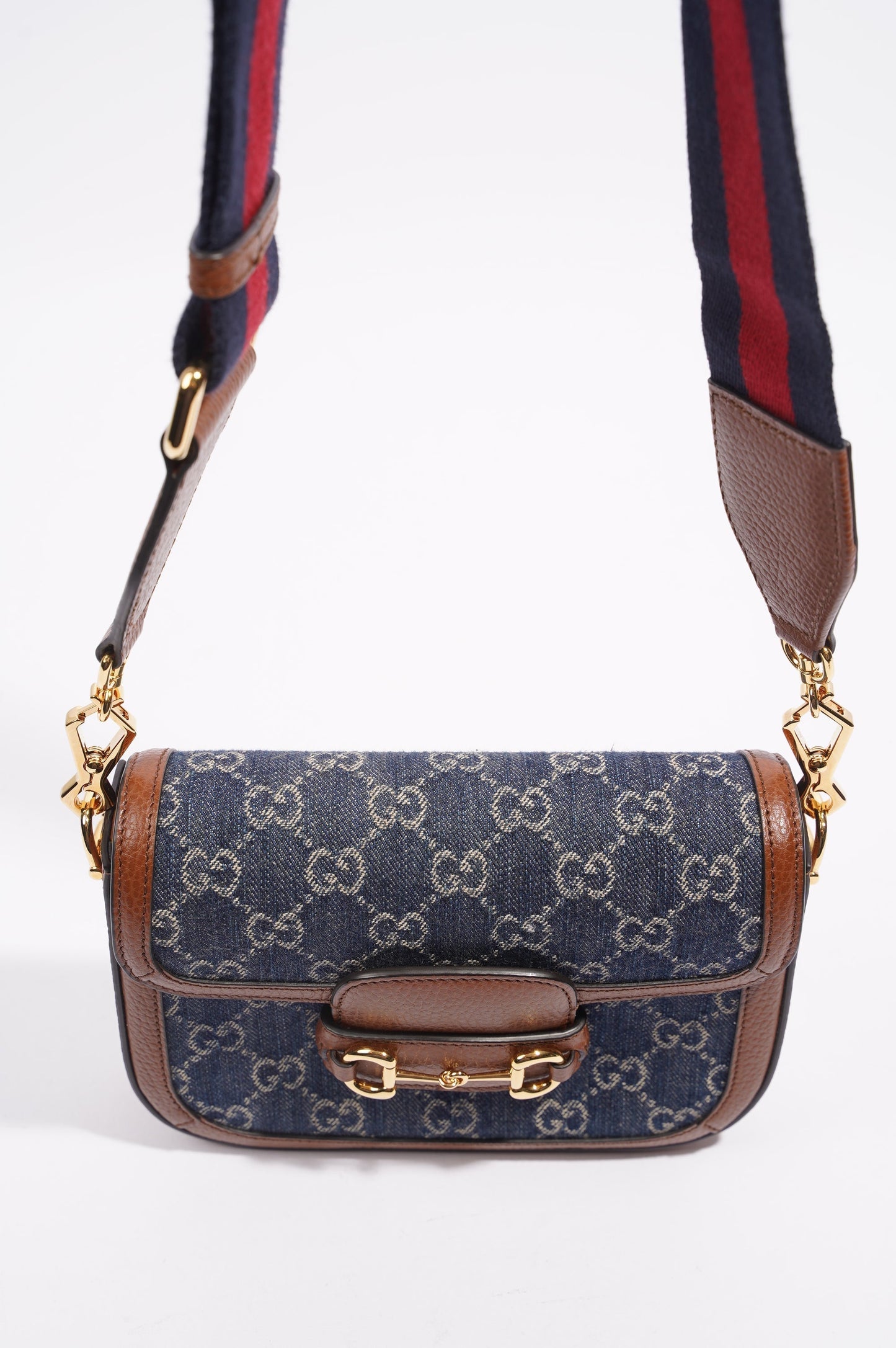 Gucci Womens Horsebit 1955 Mini Bag Demin / Brown