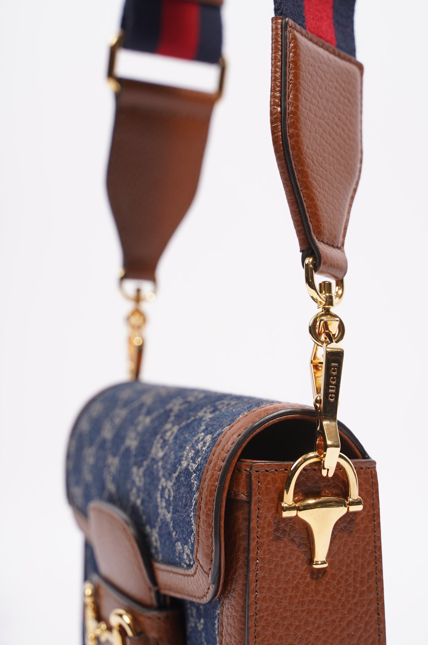 Gucci Womens Horsebit 1955 Mini Bag Demin / Brown