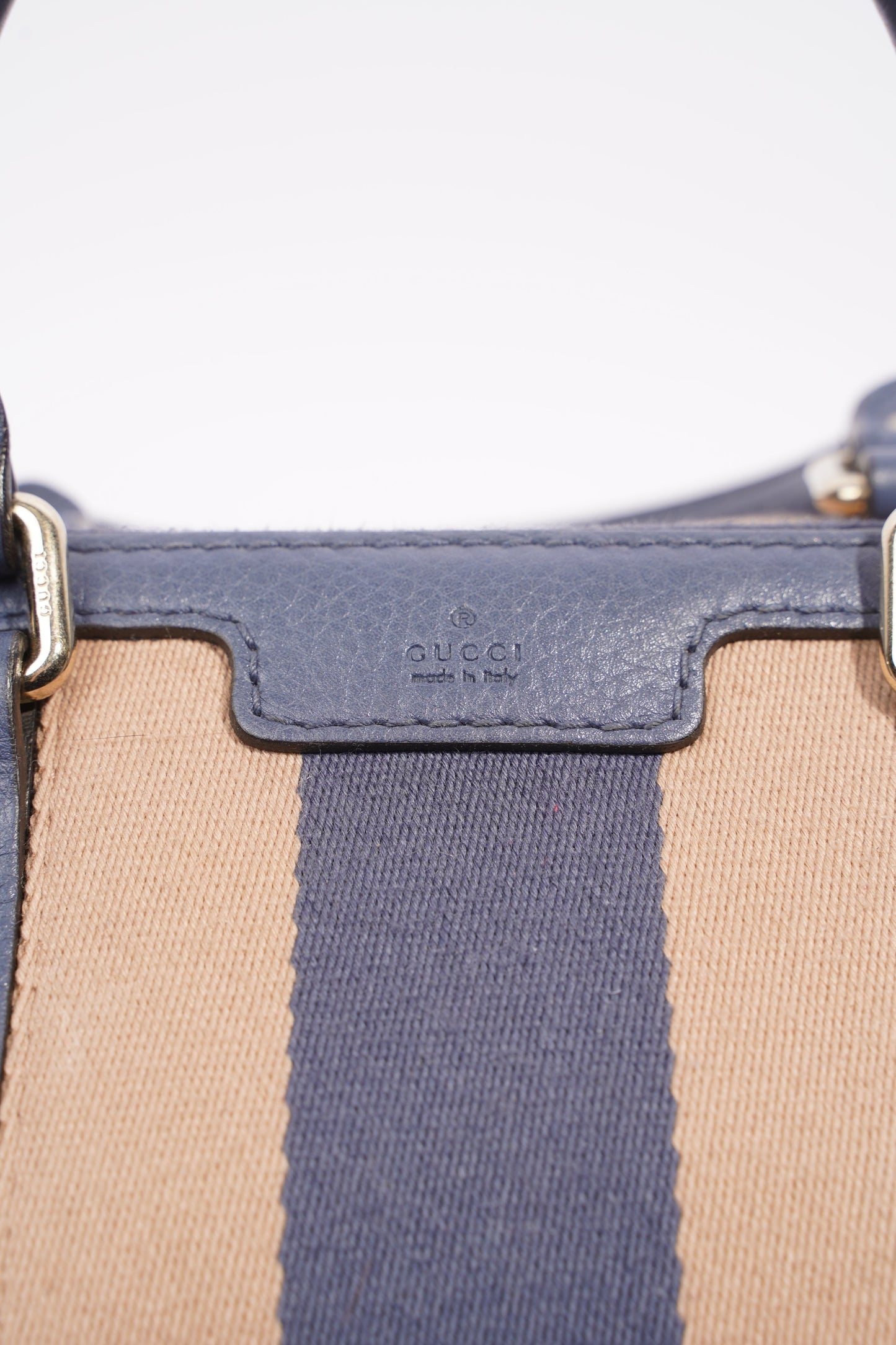 Gucci Womens Vintage Web Boston Bag Beige Blue Nude Medium