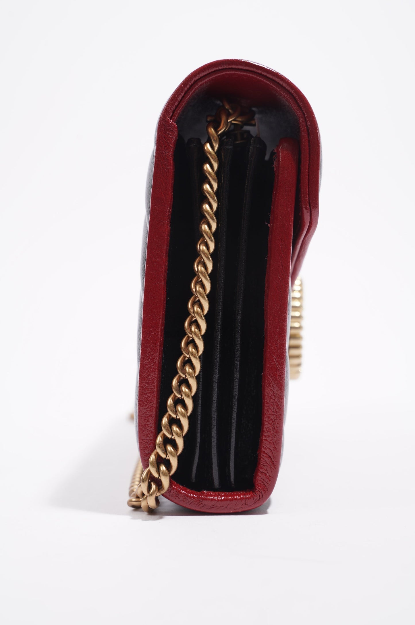Gucci Womens Marmont Flap Chain Wallet Black / Red