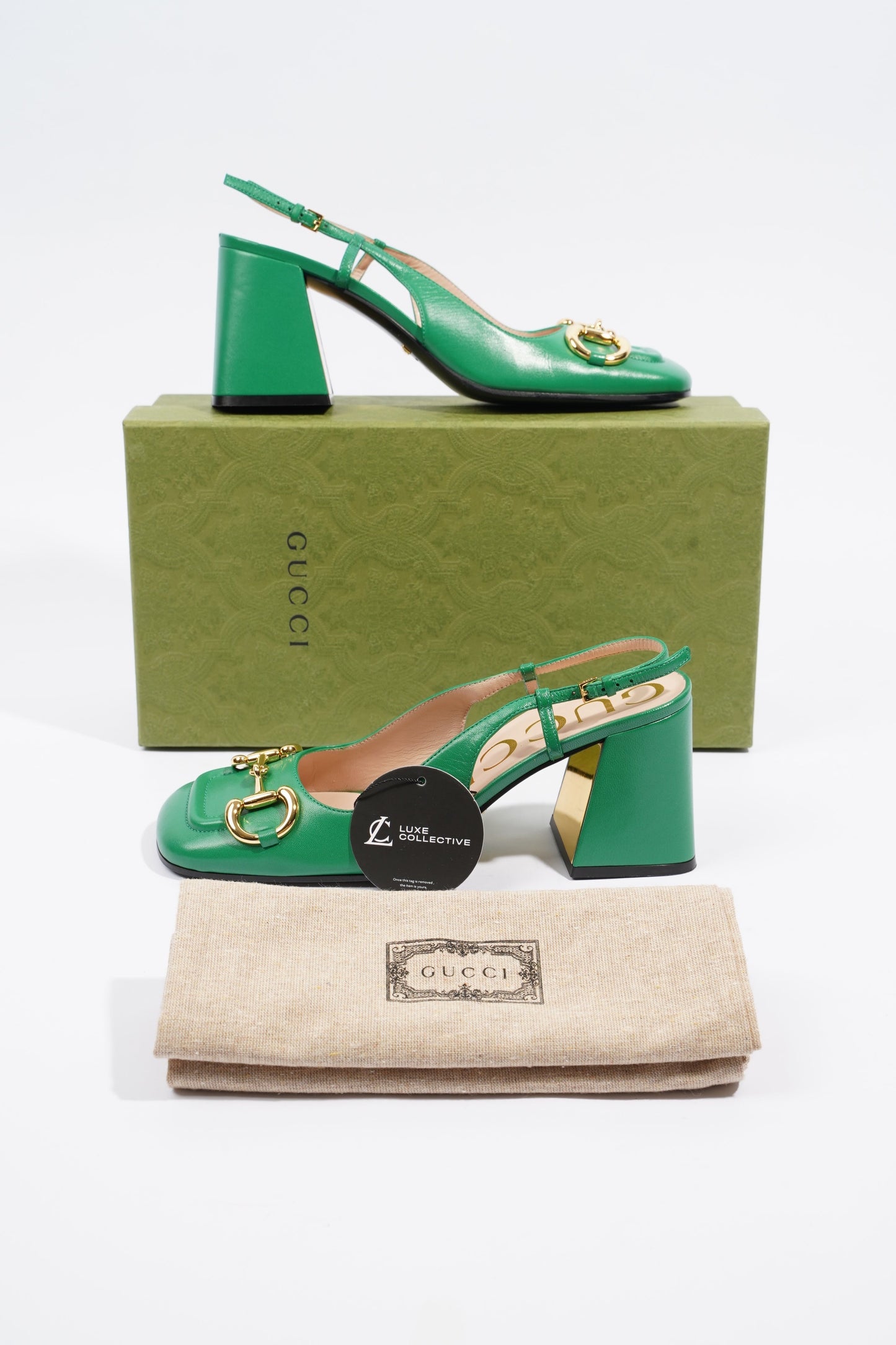 Gucci Mid Heel Slingback Heel Green Leather EU 38 / UK 5
