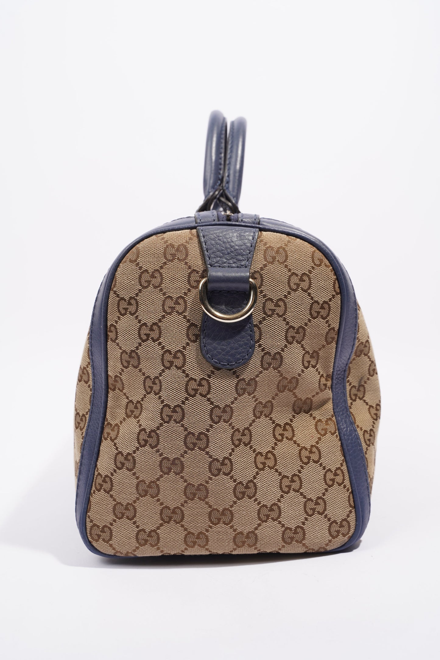 Gucci Womens Vintage Web Boston Bag Beige Blue Nude Medium