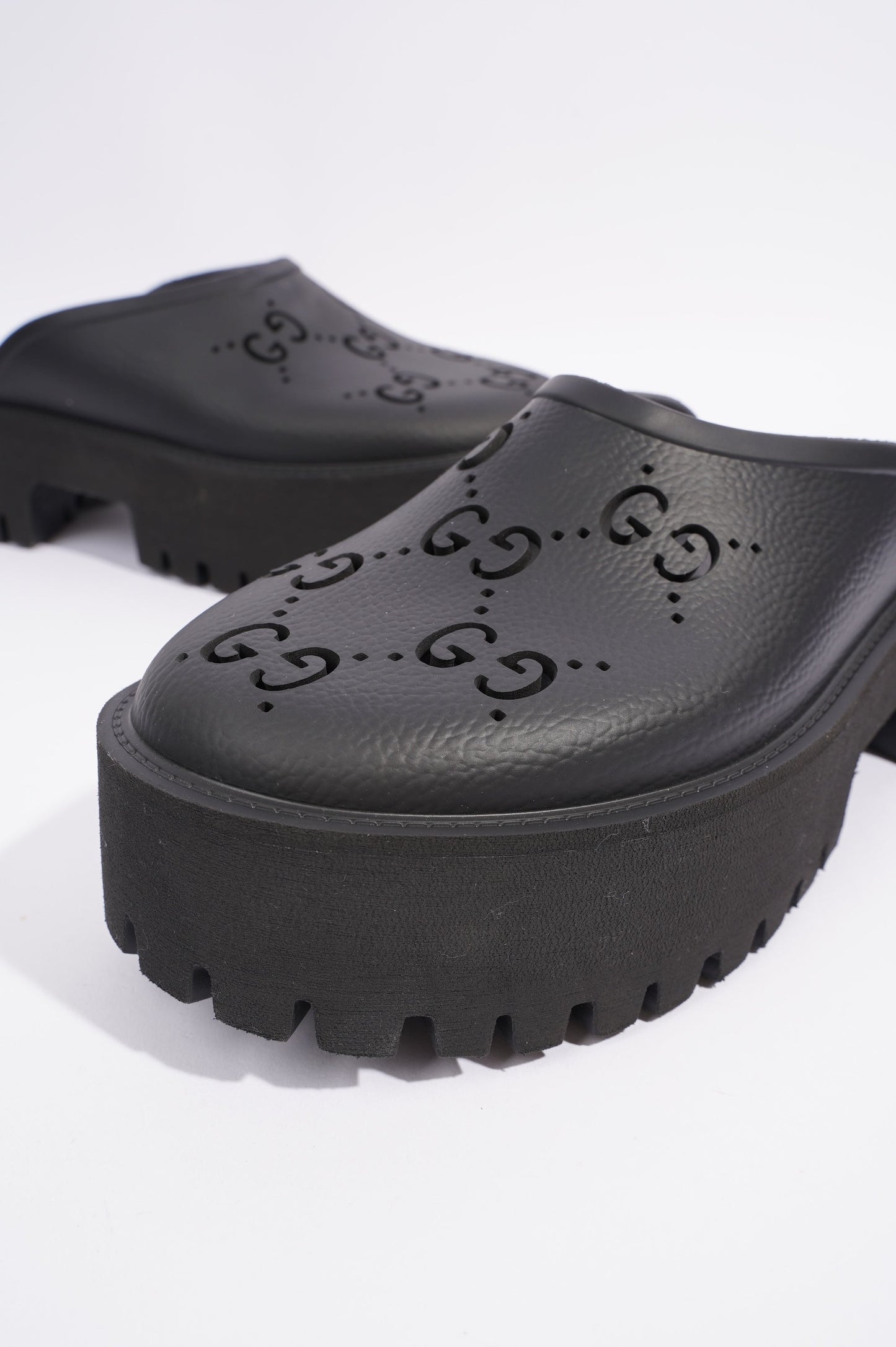 Gucci Womens Platform Perforated G Sandal Black EU 40 / UK 7