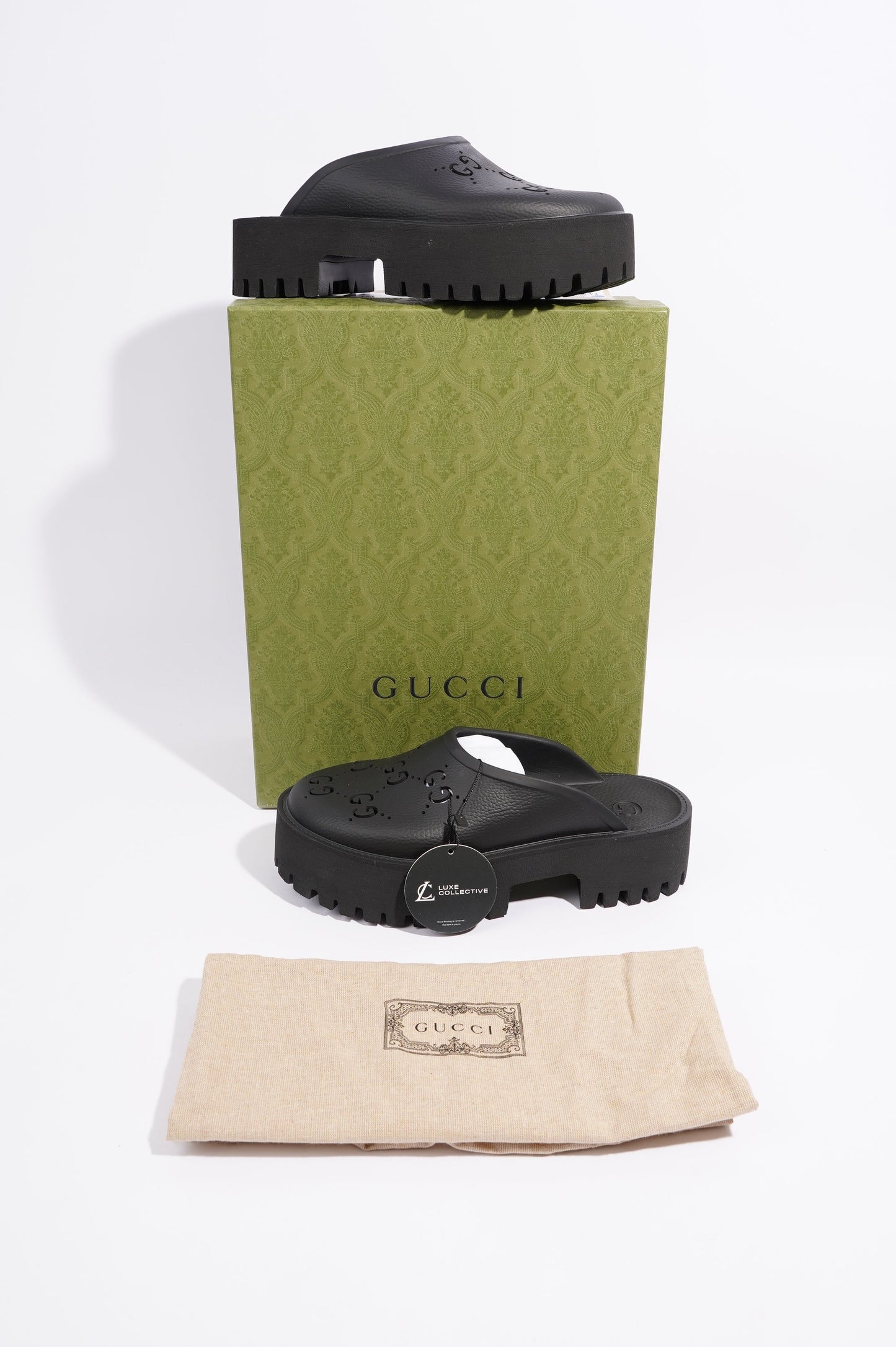 Gucci Womens Platform Perforated G Sandal Black EU 40 / UK 7