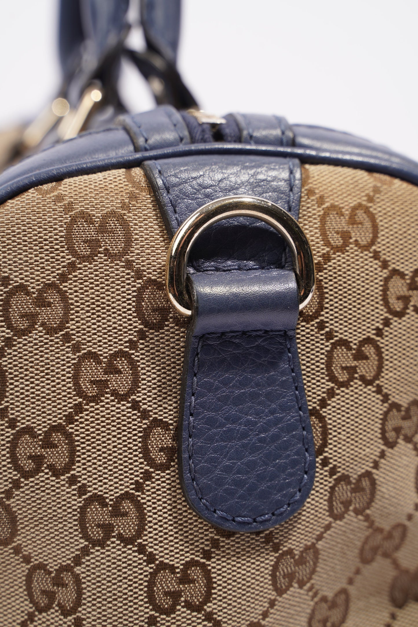 Gucci Womens Vintage Web Boston Bag Beige Blue Nude Medium
