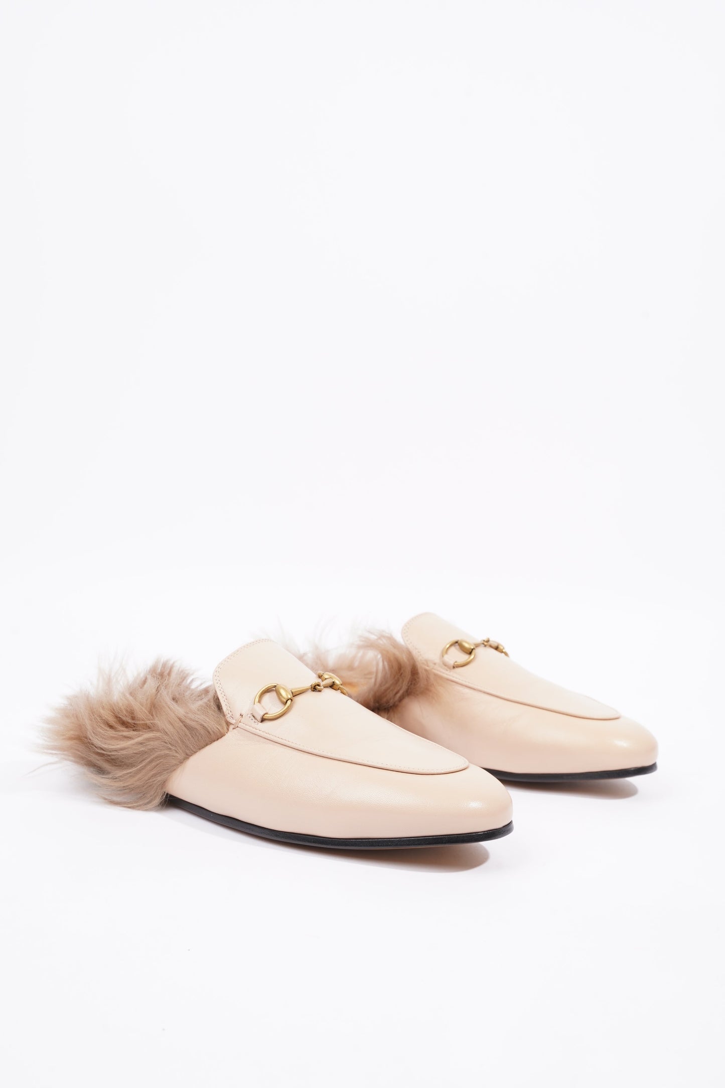 Gucci Womens Princetown Fur Loafers Nude EU 38 / UK 5