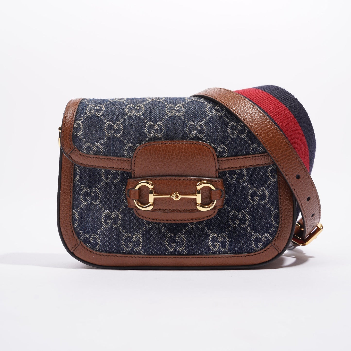 Gucci Womens Horsebit 1955 Mini Bag Demin / Brown