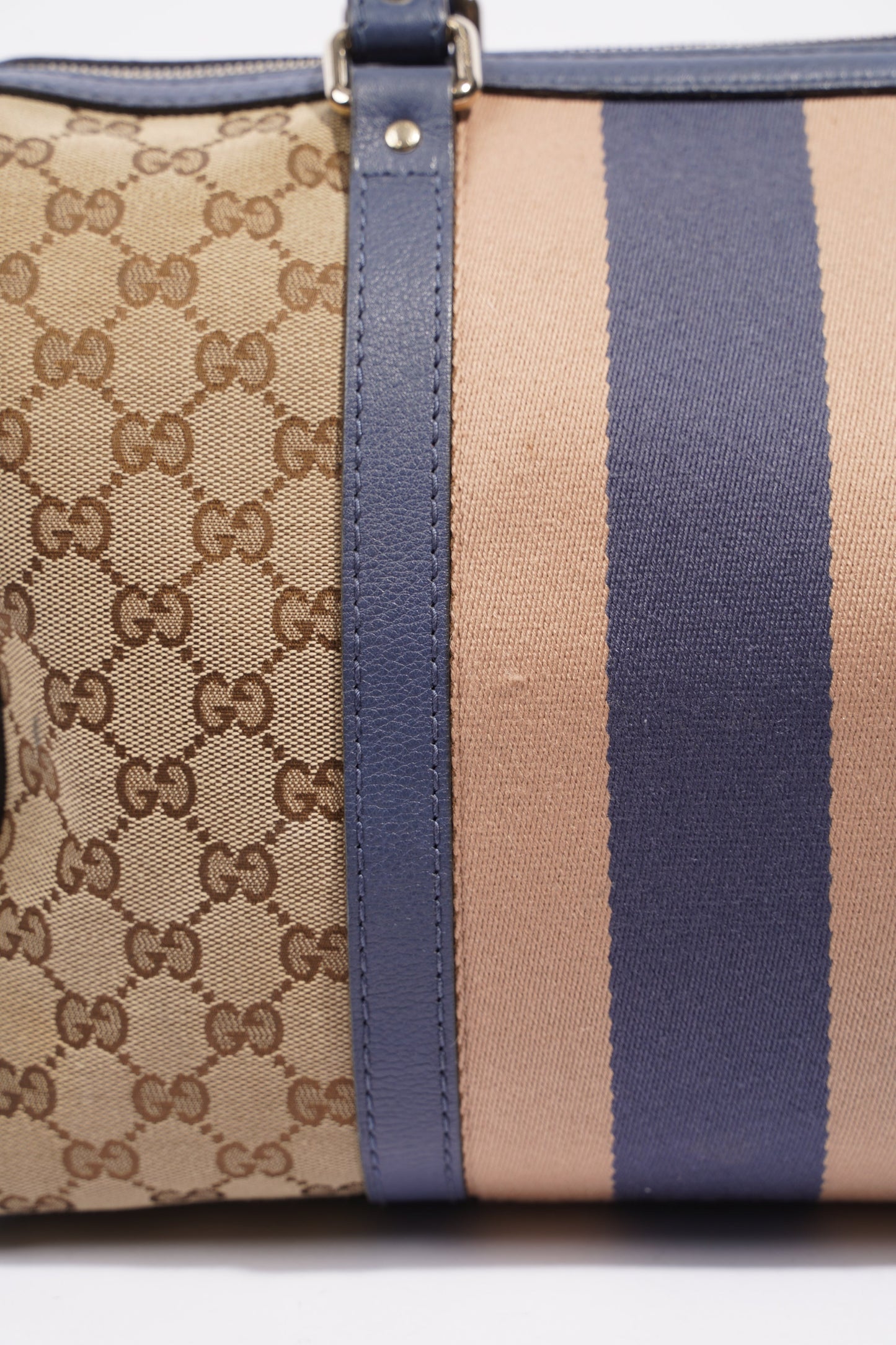 Gucci Womens Vintage Web Boston Bag Beige Blue Nude Medium