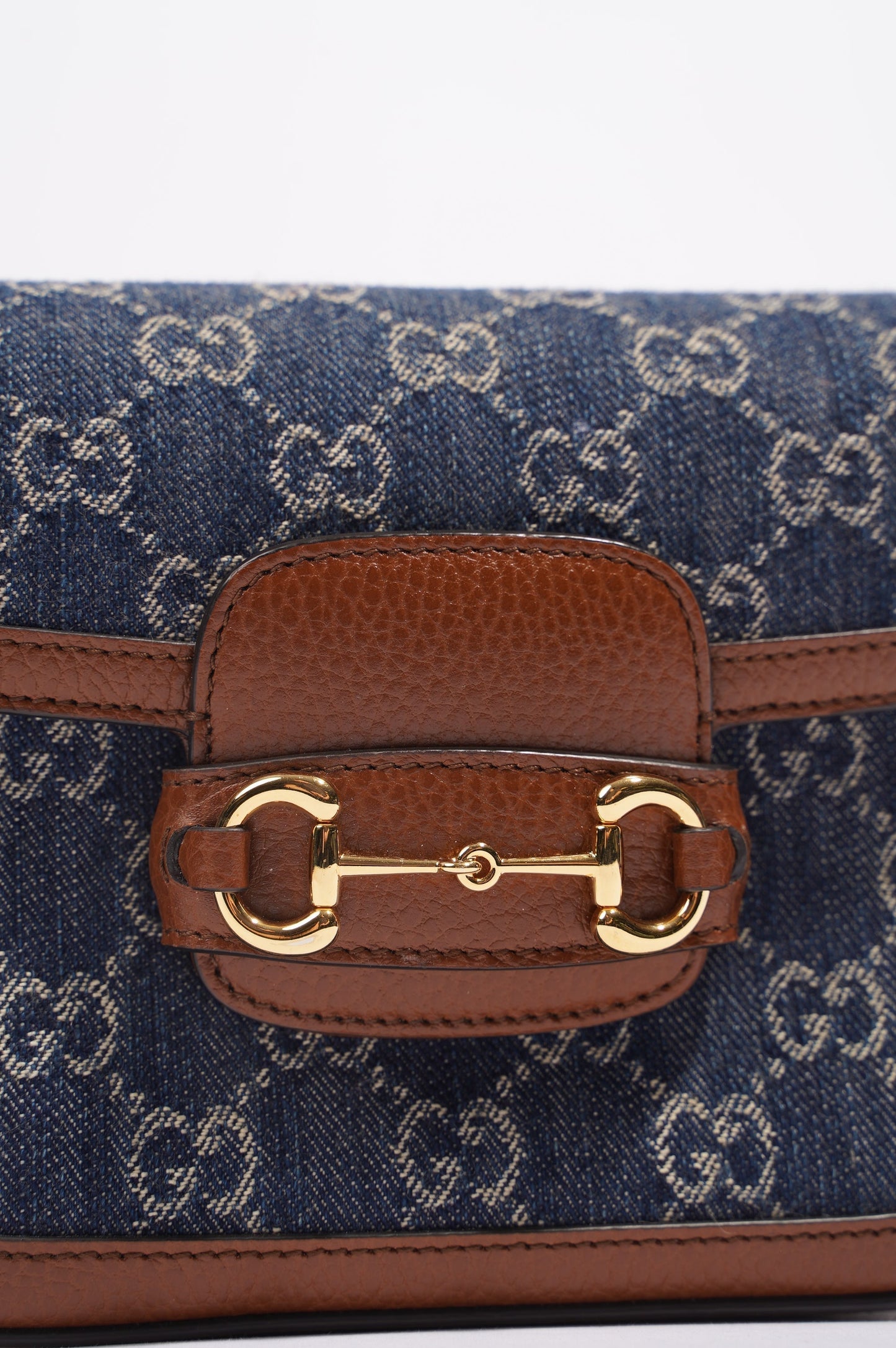 Gucci Womens Horsebit 1955 Mini Bag Demin / Brown