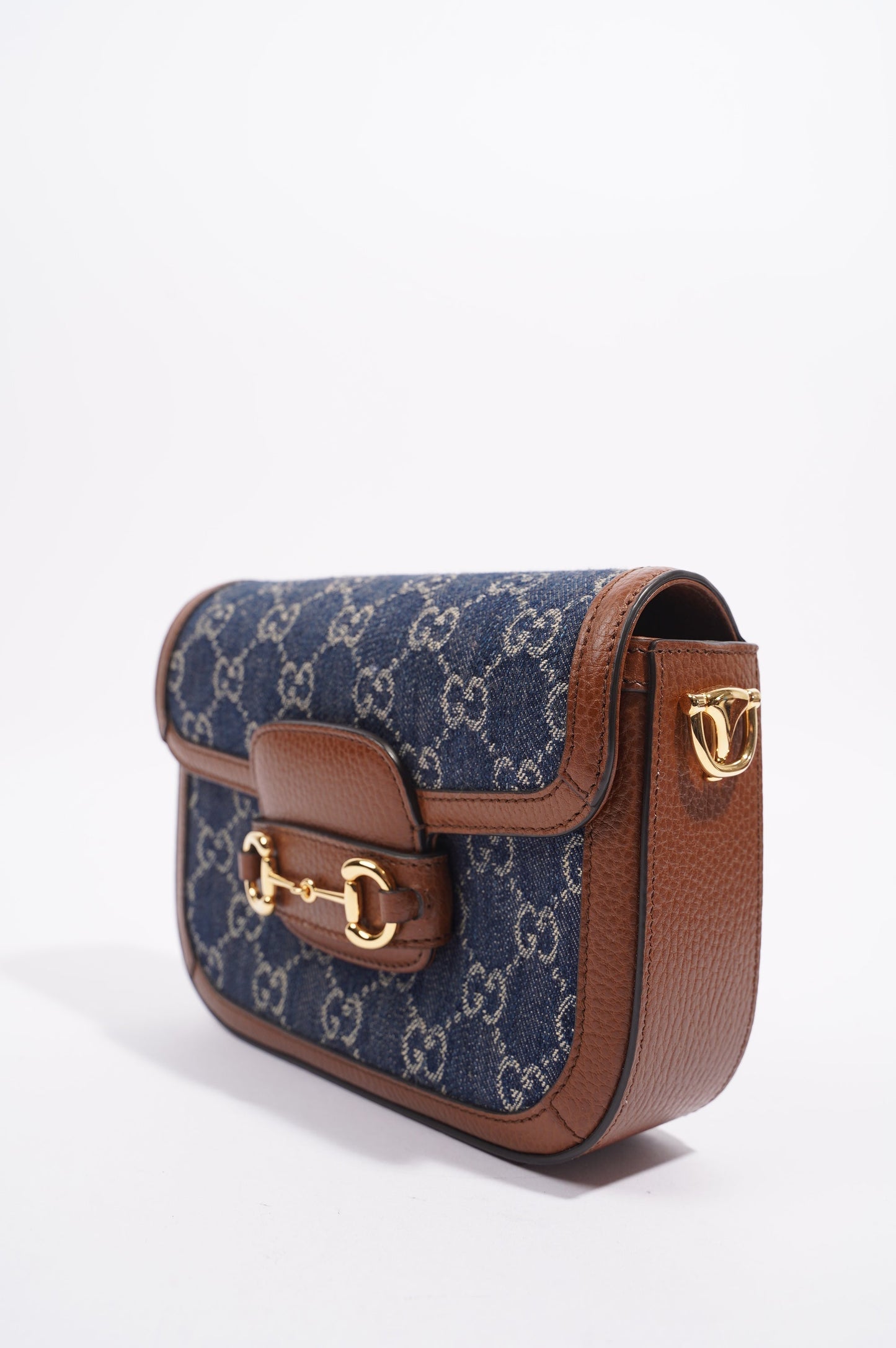 Gucci Womens Horsebit 1955 Mini Bag Demin / Brown