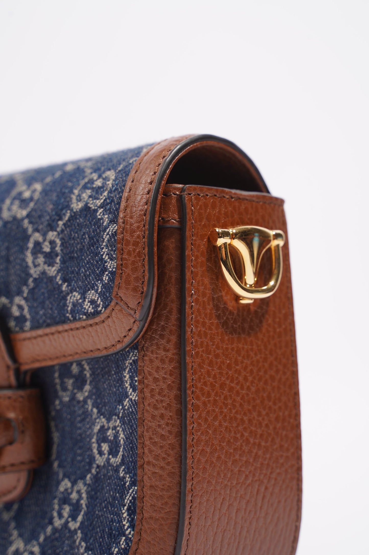 Gucci Womens Horsebit 1955 Mini Bag Demin / Brown