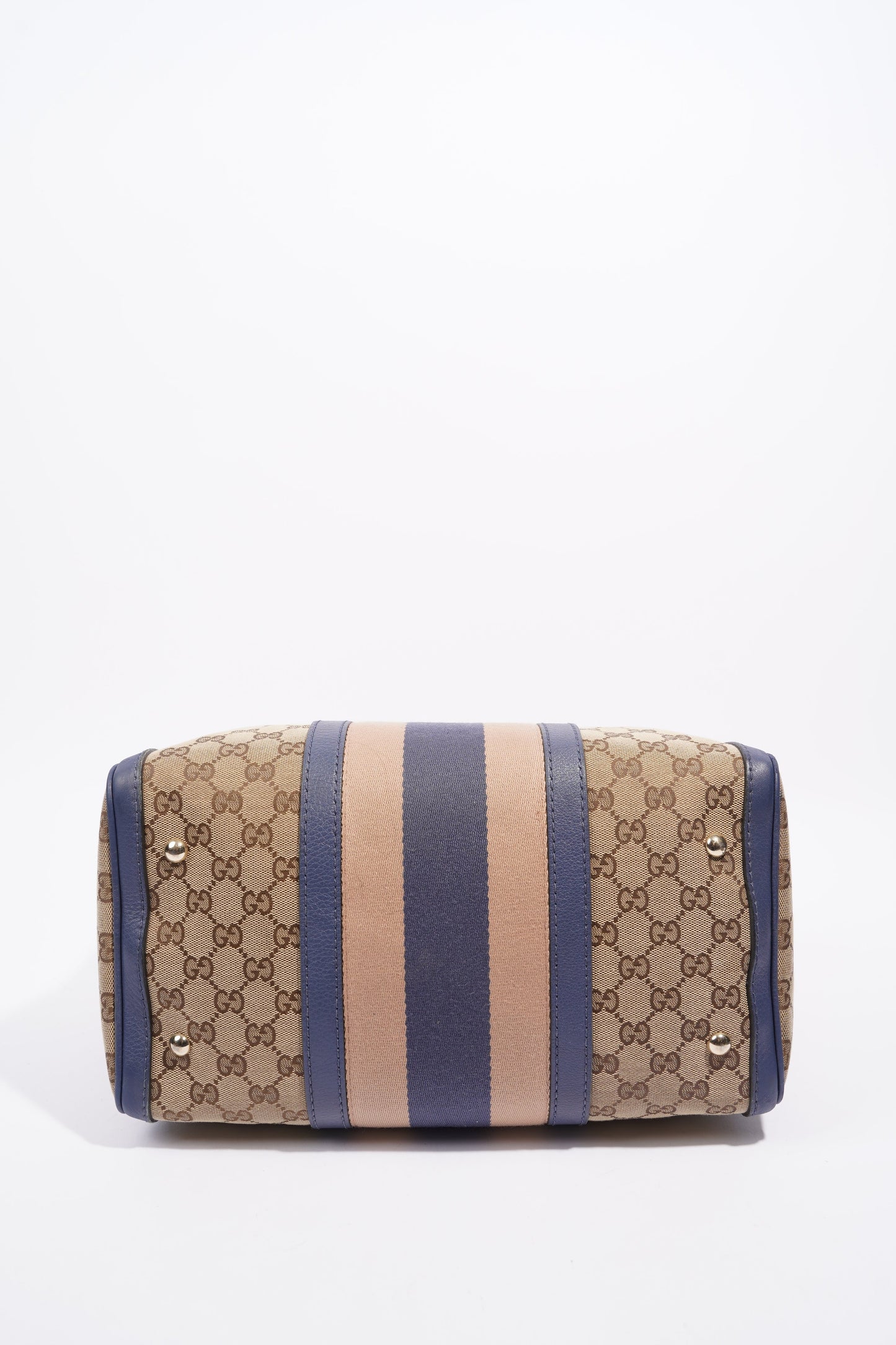 Gucci Womens Vintage Web Boston Bag Beige Blue Nude Medium