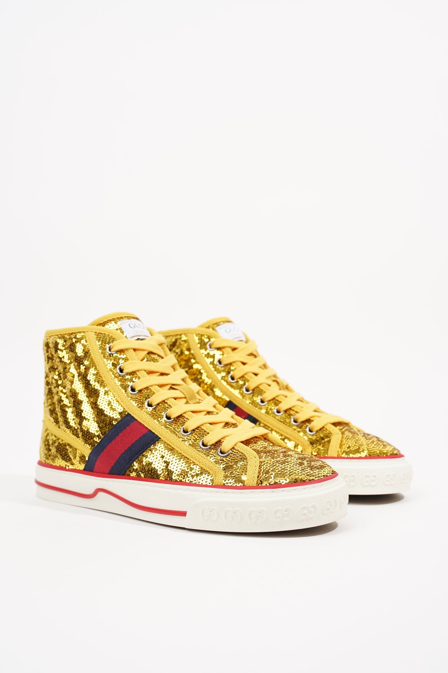 Gucci Womens Tennis High Top Gold Sequin EU 36.5 / UK 3.5
