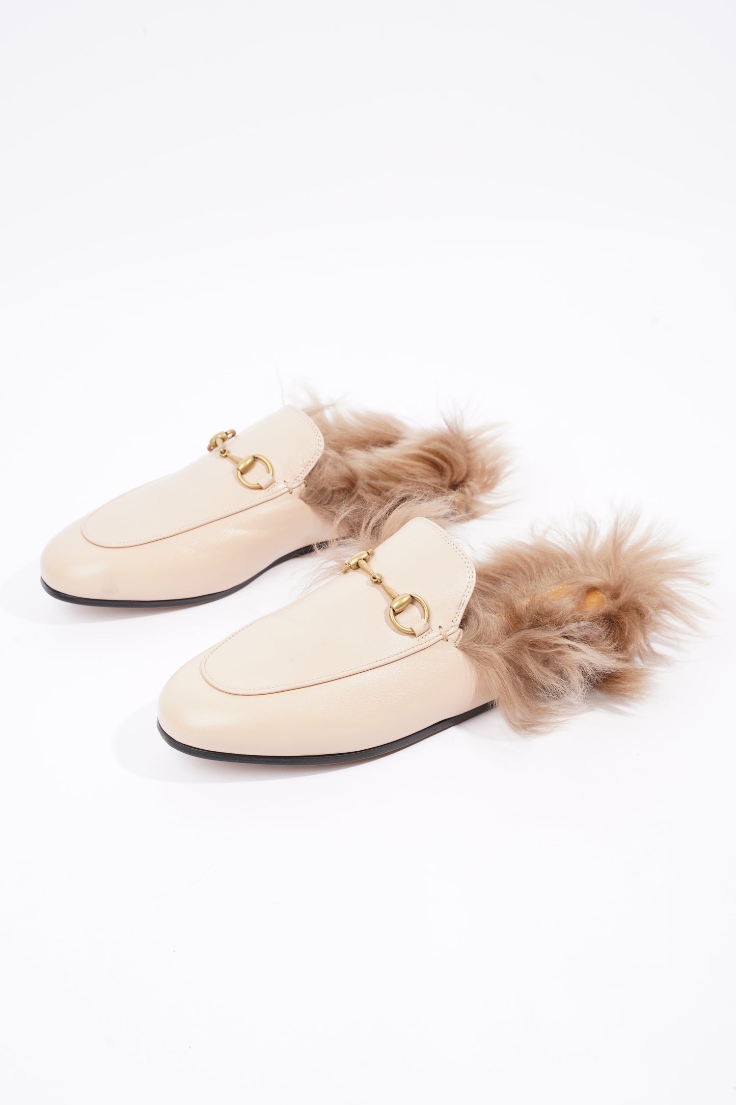 Gucci Womens Princetown Fur Loafers Nude EU 38 / UK 5