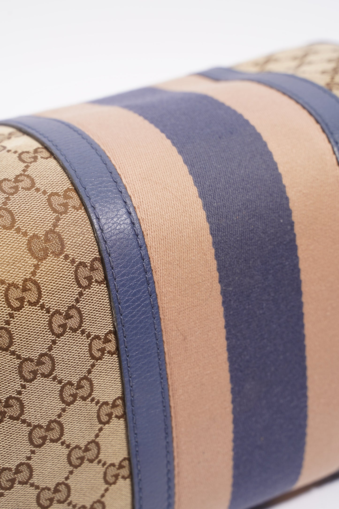 Gucci Womens Vintage Web Boston Bag Beige Blue Nude Medium