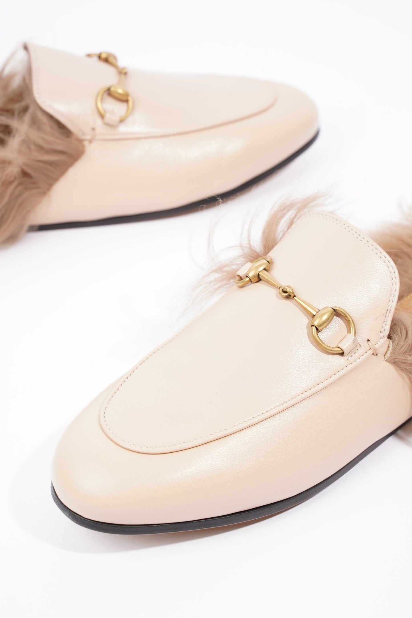 Gucci Womens Princetown Fur Loafers Nude EU 38 / UK 5