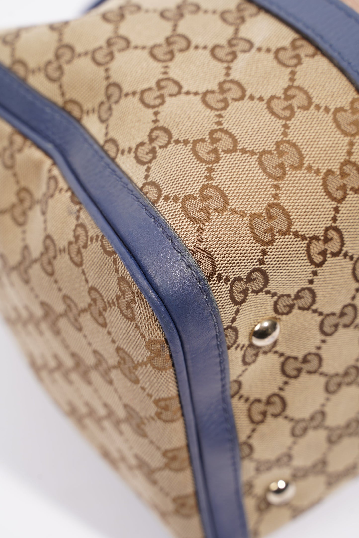 Gucci Womens Vintage Web Boston Bag Beige Blue Nude Medium