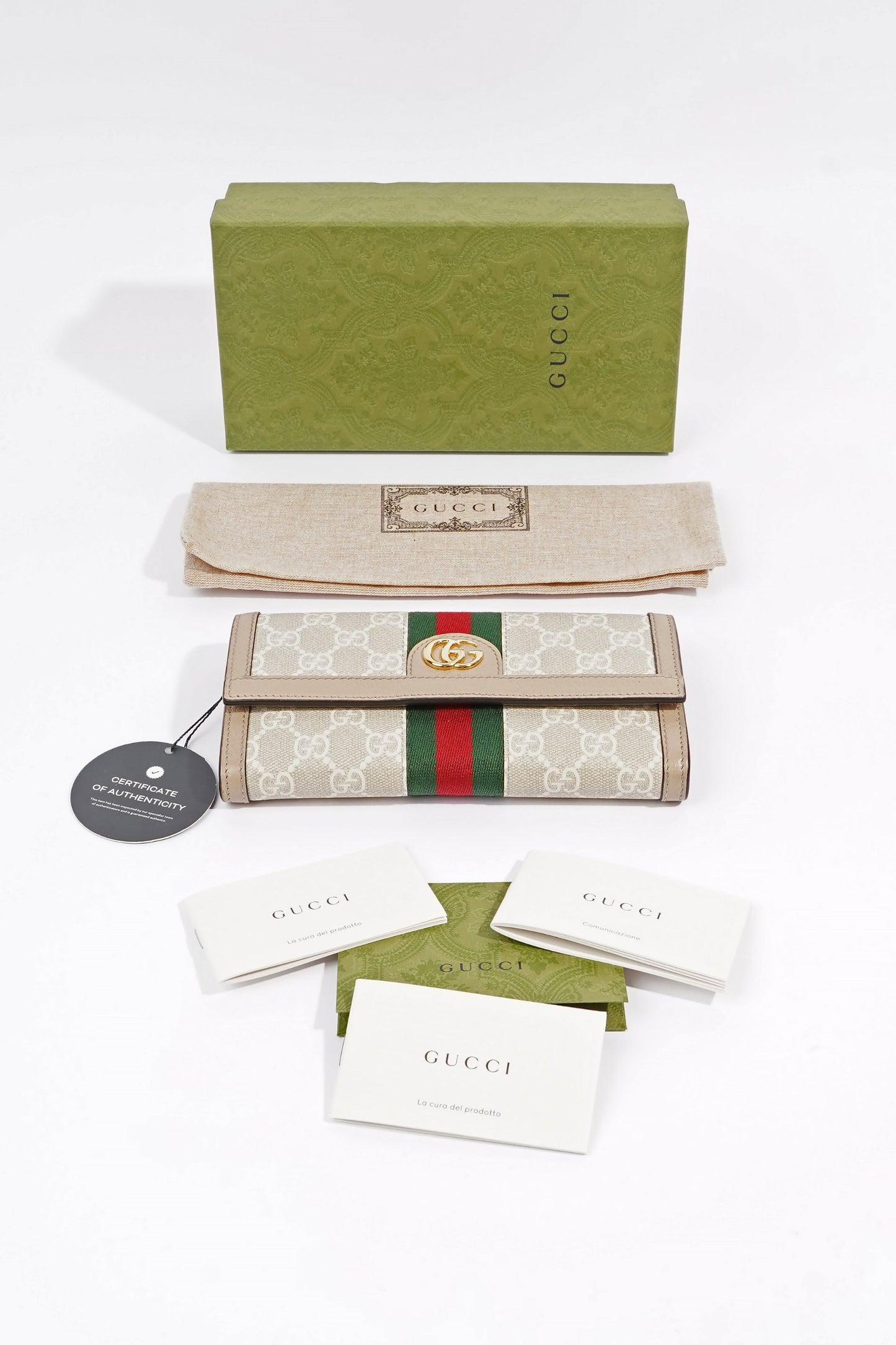 Gucci Ophidia Continental Wallet Oatmeal Leather