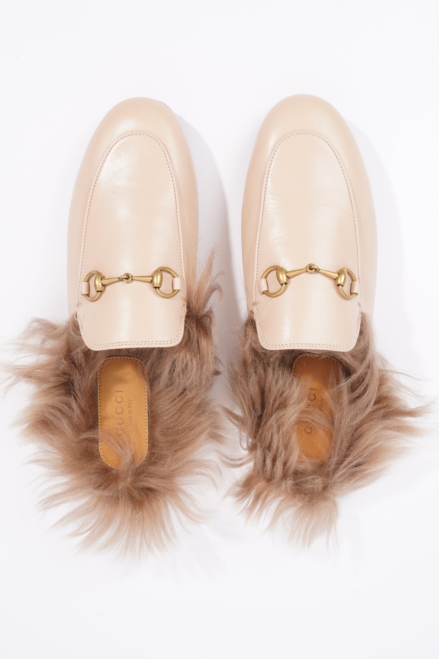 Gucci Womens Princetown Fur Loafers Nude EU 38 / UK 5