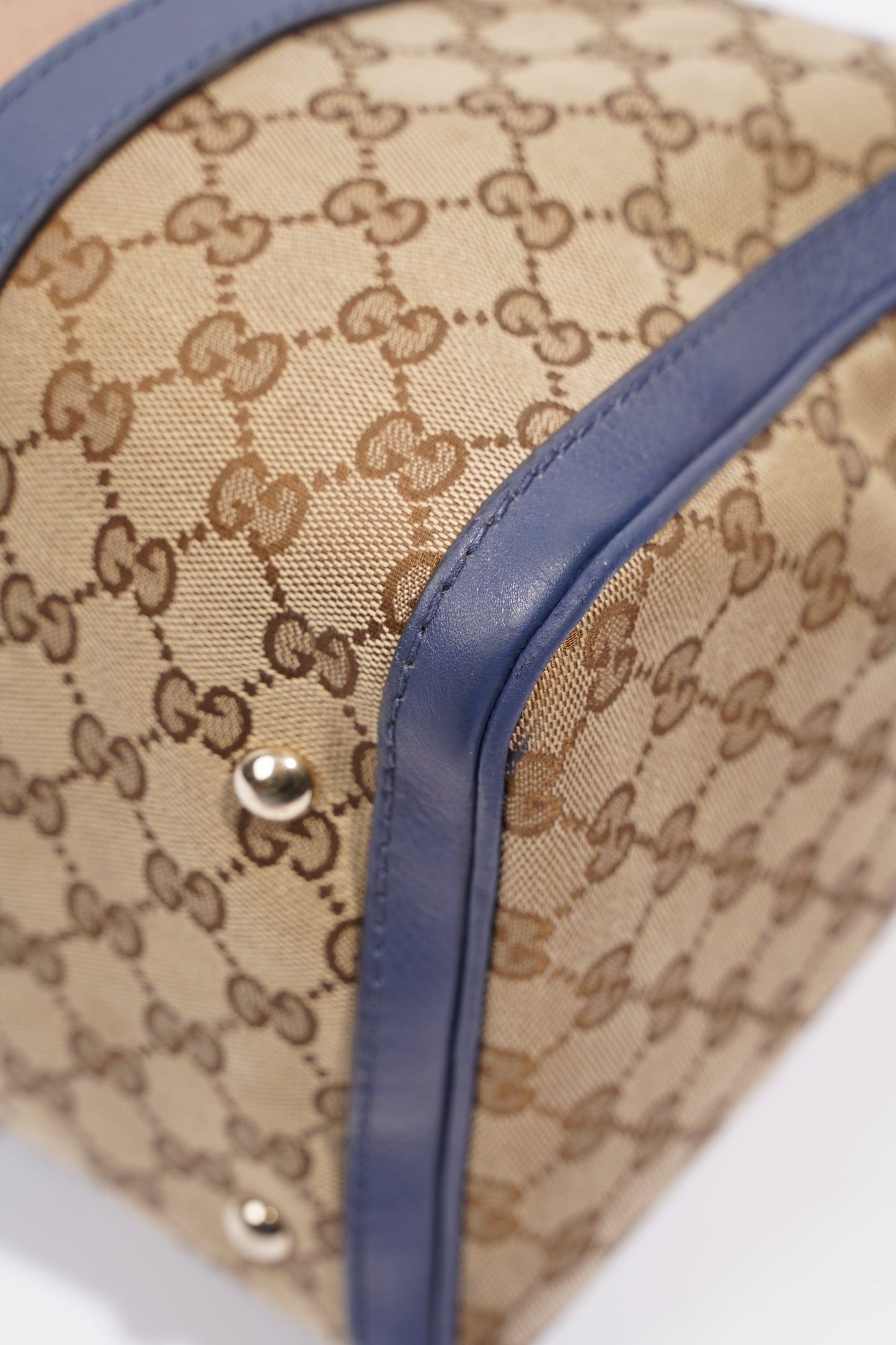 Gucci Womens Vintage Web Boston Bag Beige Blue Nude Medium