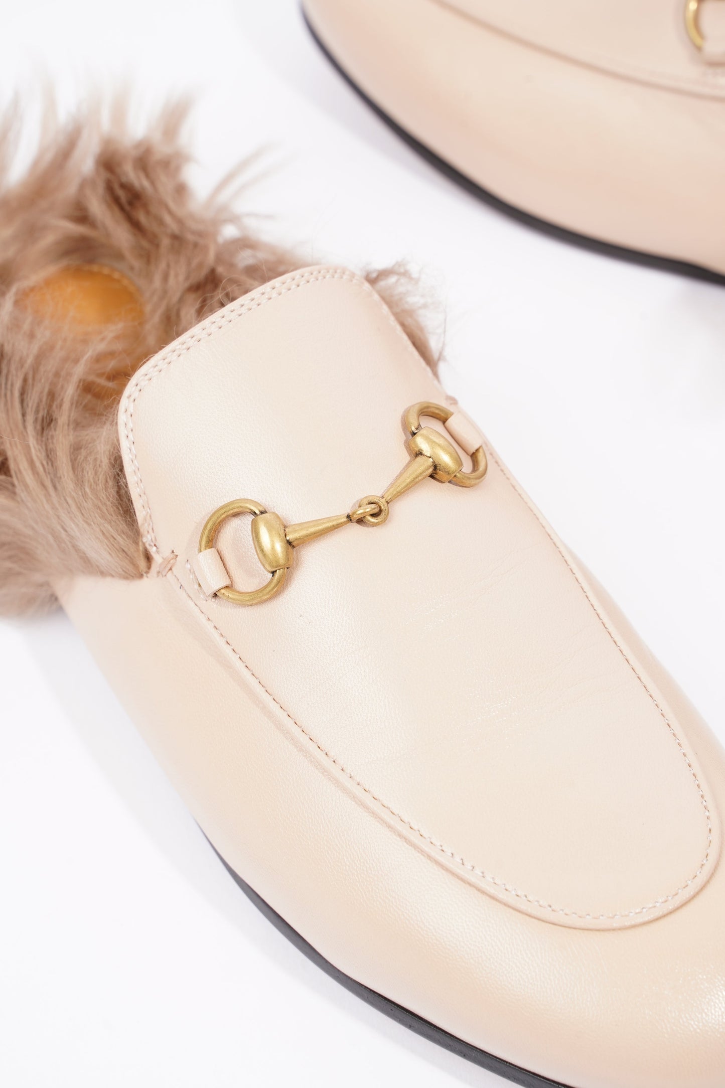 Gucci Womens Princetown Fur Loafers Nude EU 38 / UK 5