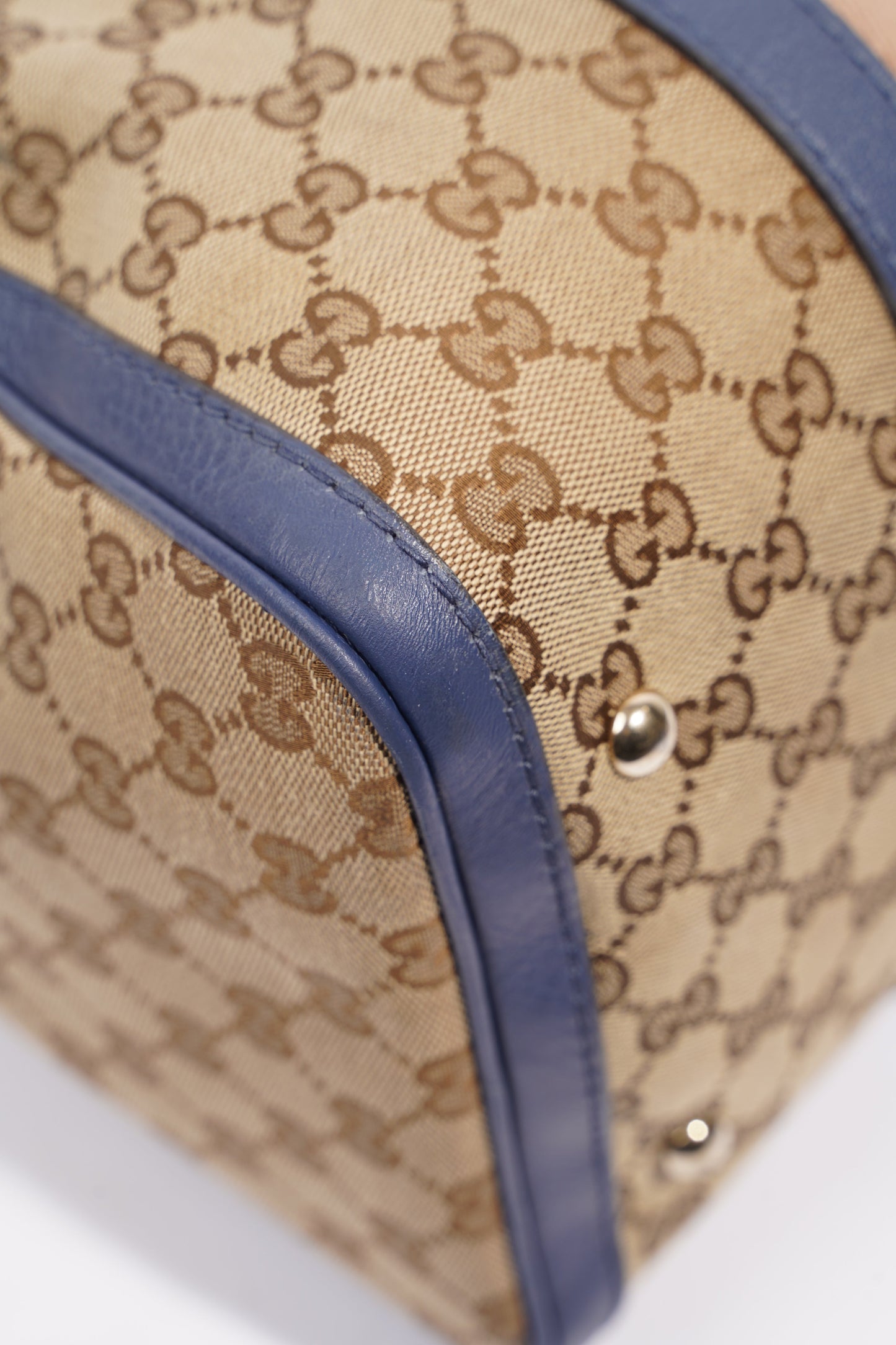 Gucci Womens Vintage Web Boston Bag Beige Blue Nude Medium
