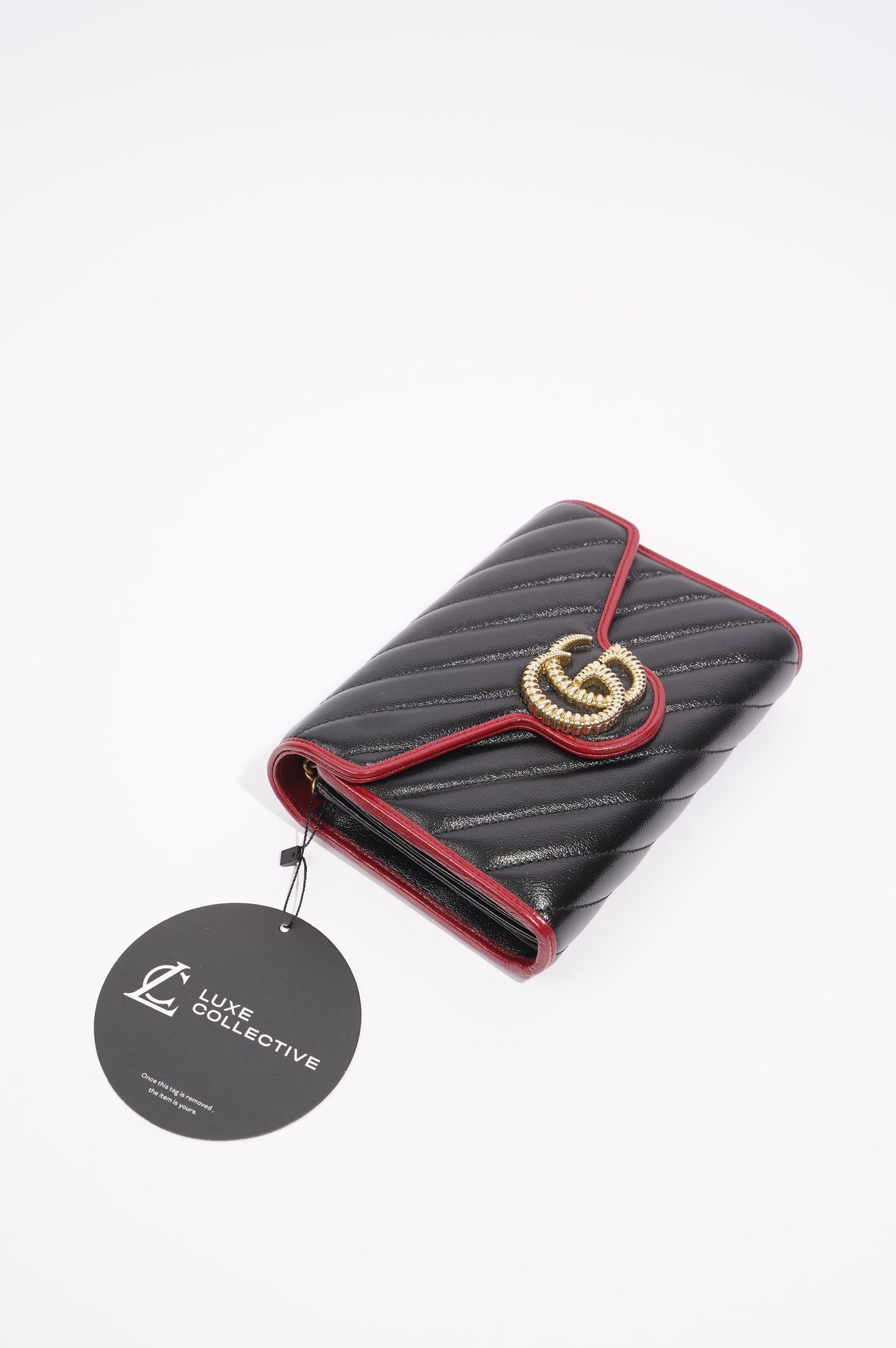 Gucci Womens Marmont Flap Chain Wallet Black / Red