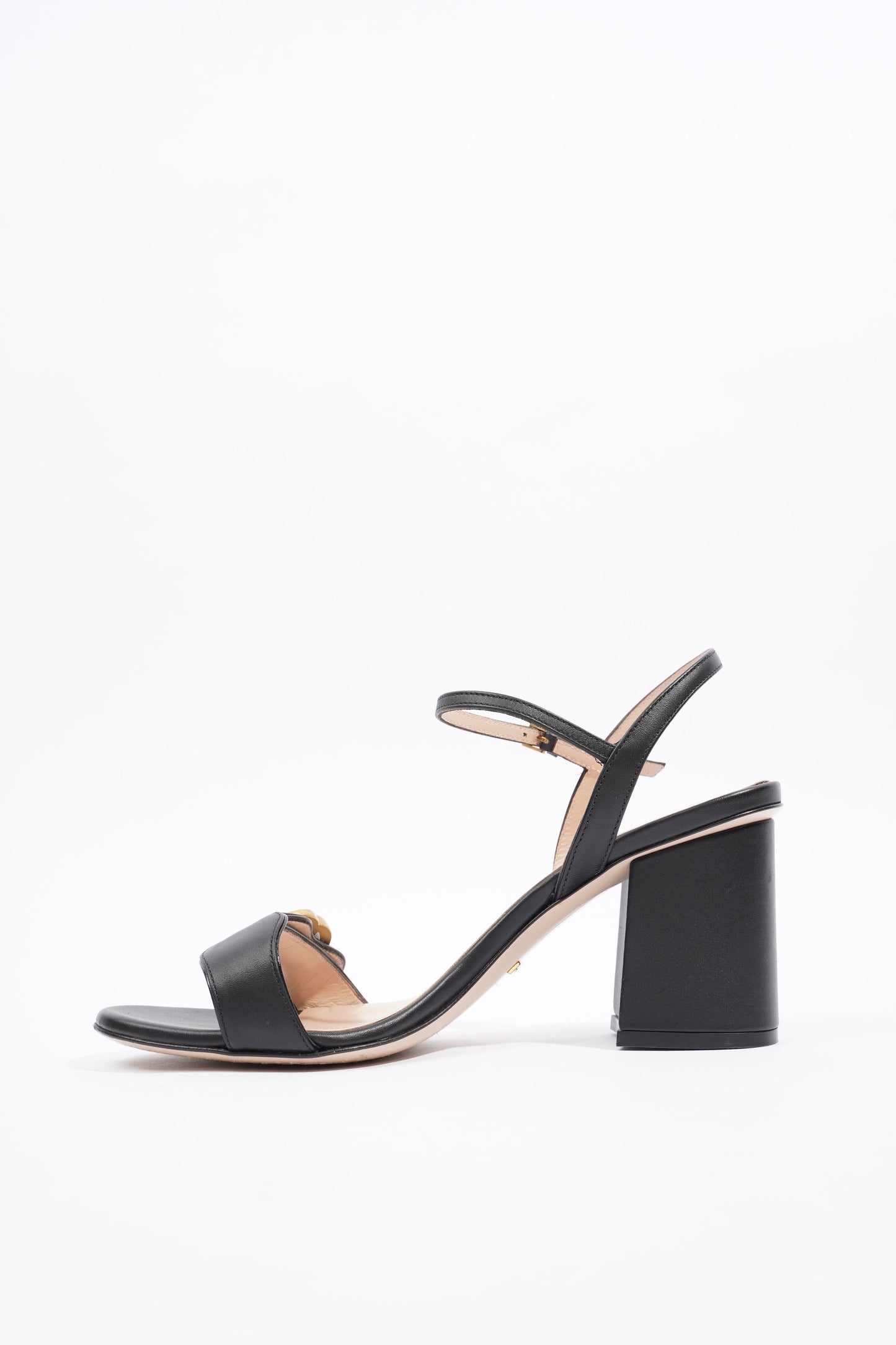 Gucci Womens Leather Mid Heel Sandal Black / Gold EU 37.5 / UK 4.5