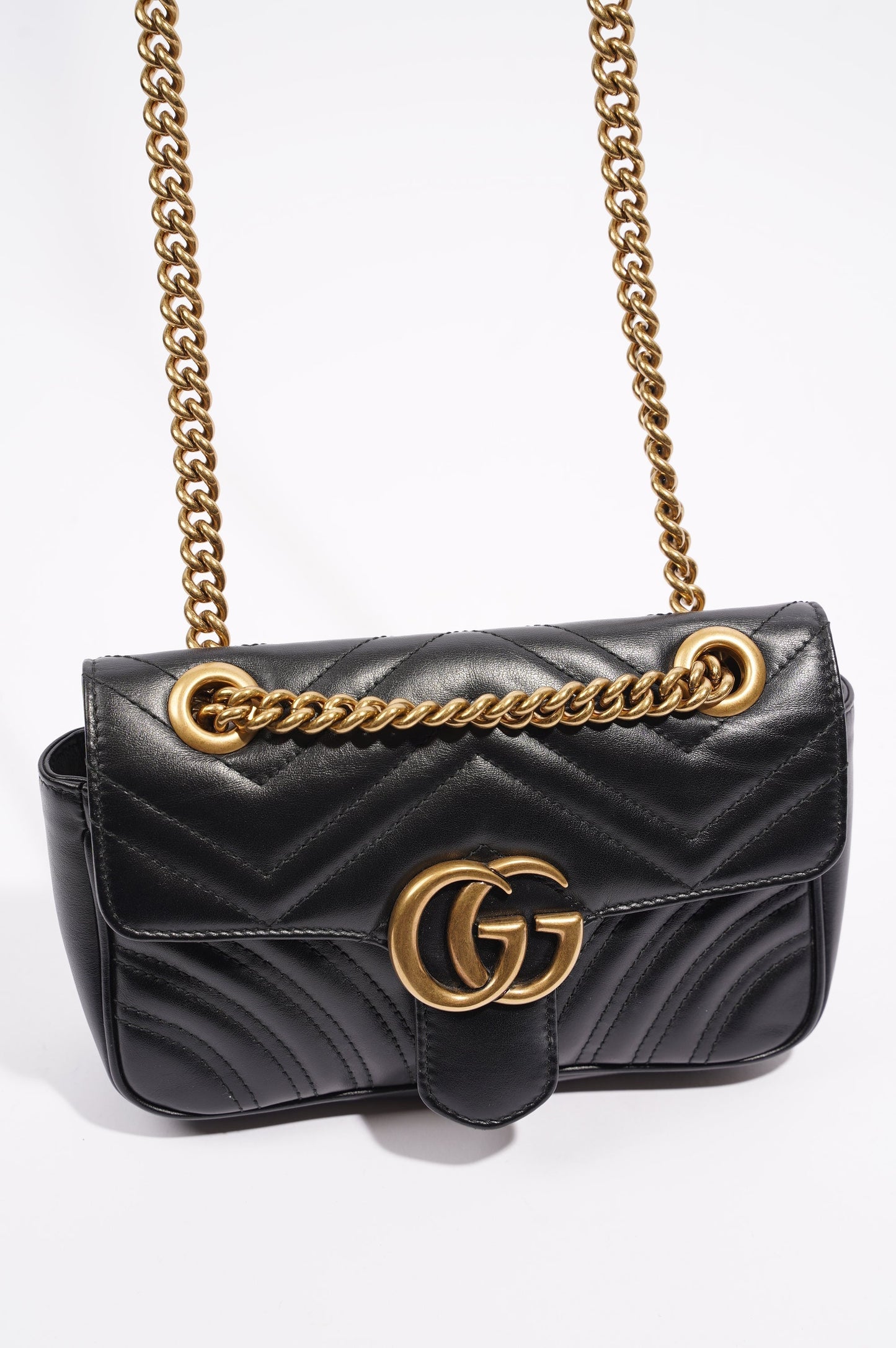 Gucci Womens Marmont Flap Black / Gold Mini